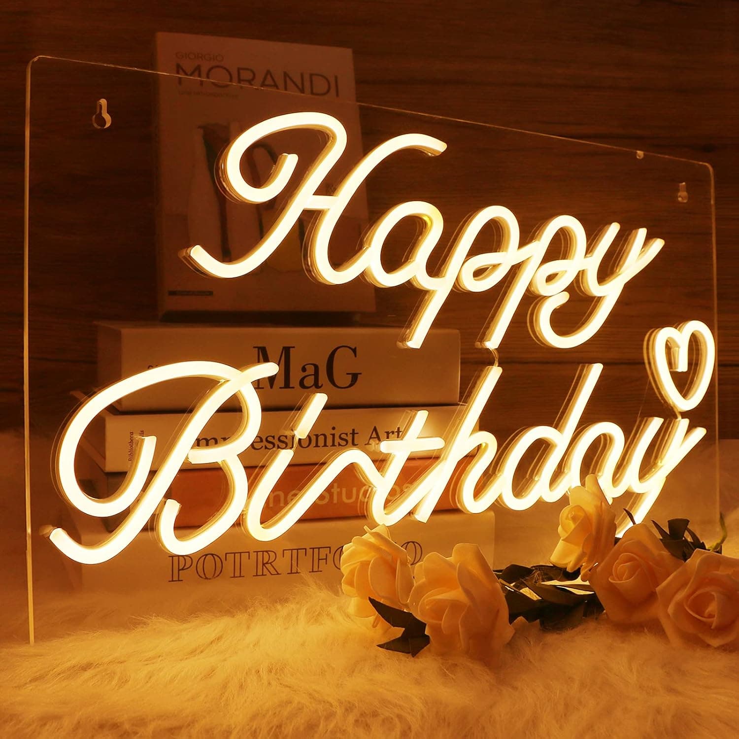 GMY Neon Sign for Bedroom with Dimmable Switch, Acrylic LED Happy Birthday Neon Signs for Birthday Party, Wall Decor, 21.6" X 11.8"