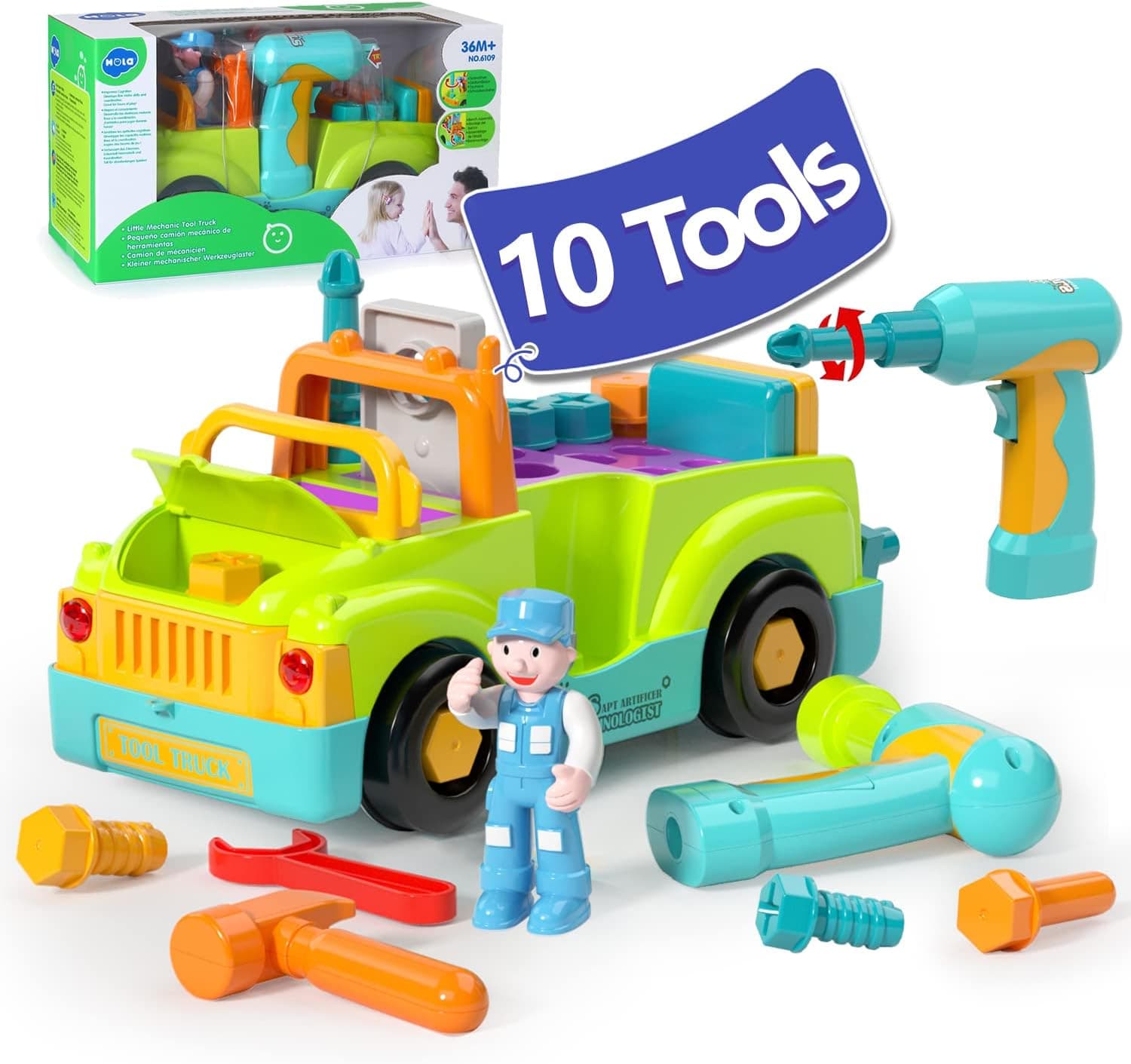 BABYFUNY Toddler Boy Toys Toy Trucks with Toddler Tool Set, Multifunctional Tools for Kids Take Apart Toys for Toddlers 1-3 1 Year Old Boy Gifts 2 Year Old Boy Birthday Gift