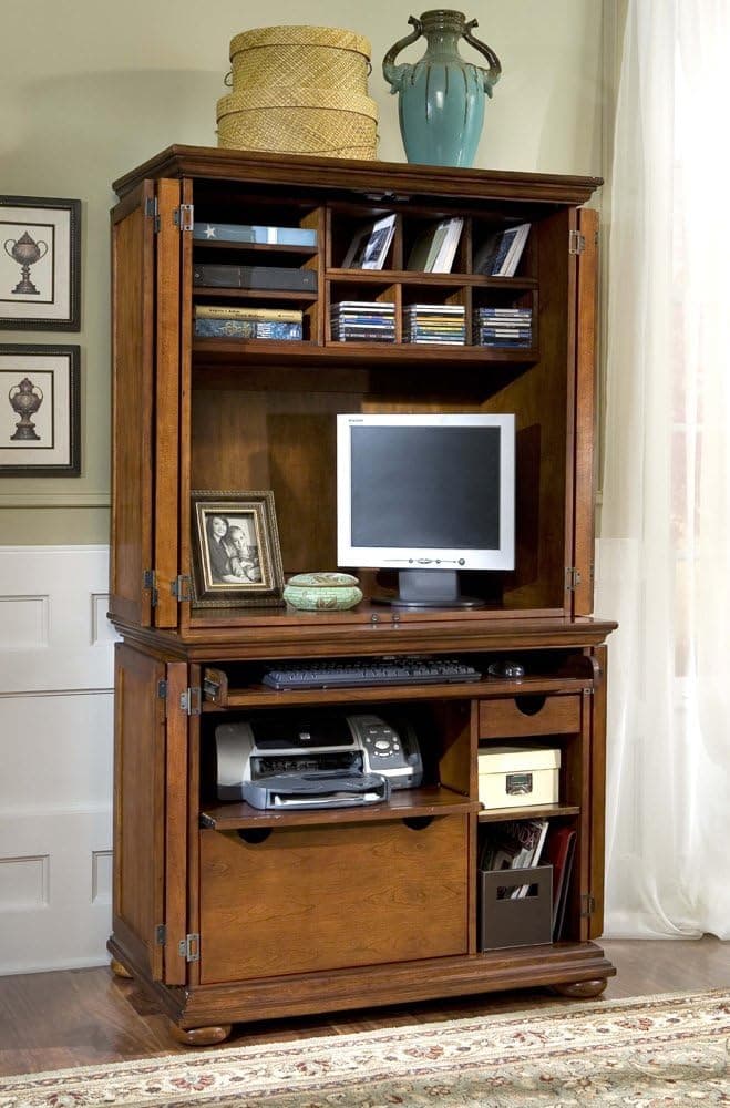 Home Styles Homestead Compact Office Cabinet and Hutch, Distressed Warm Oak Finish