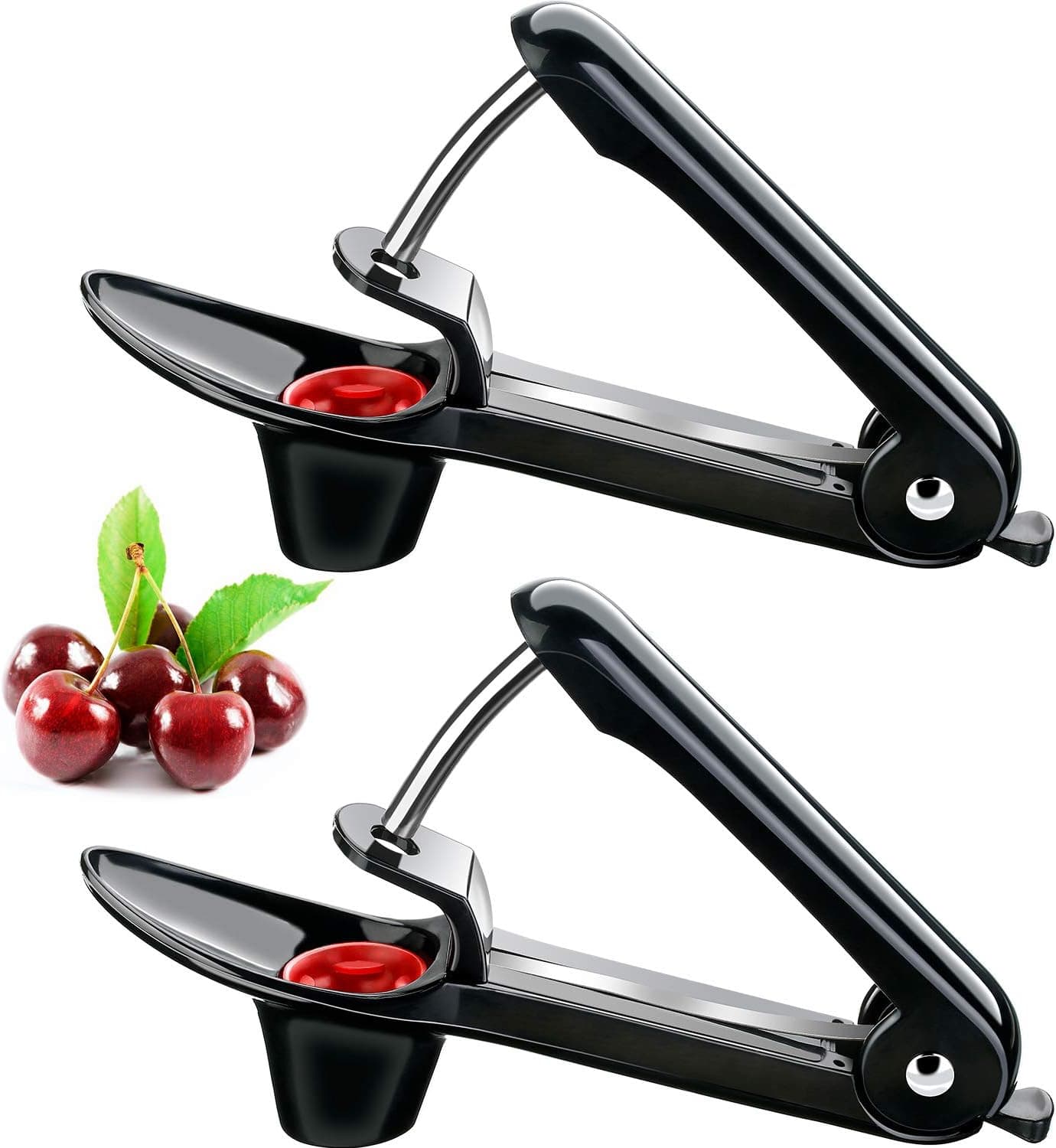2 Pieces Cherry Pitter Remover Practical Cherry Pitter Stoner Portable Cherry Core Remover Olive Pitter with ABS Cover Stainless Steel Construction Space-Saving Lock Design