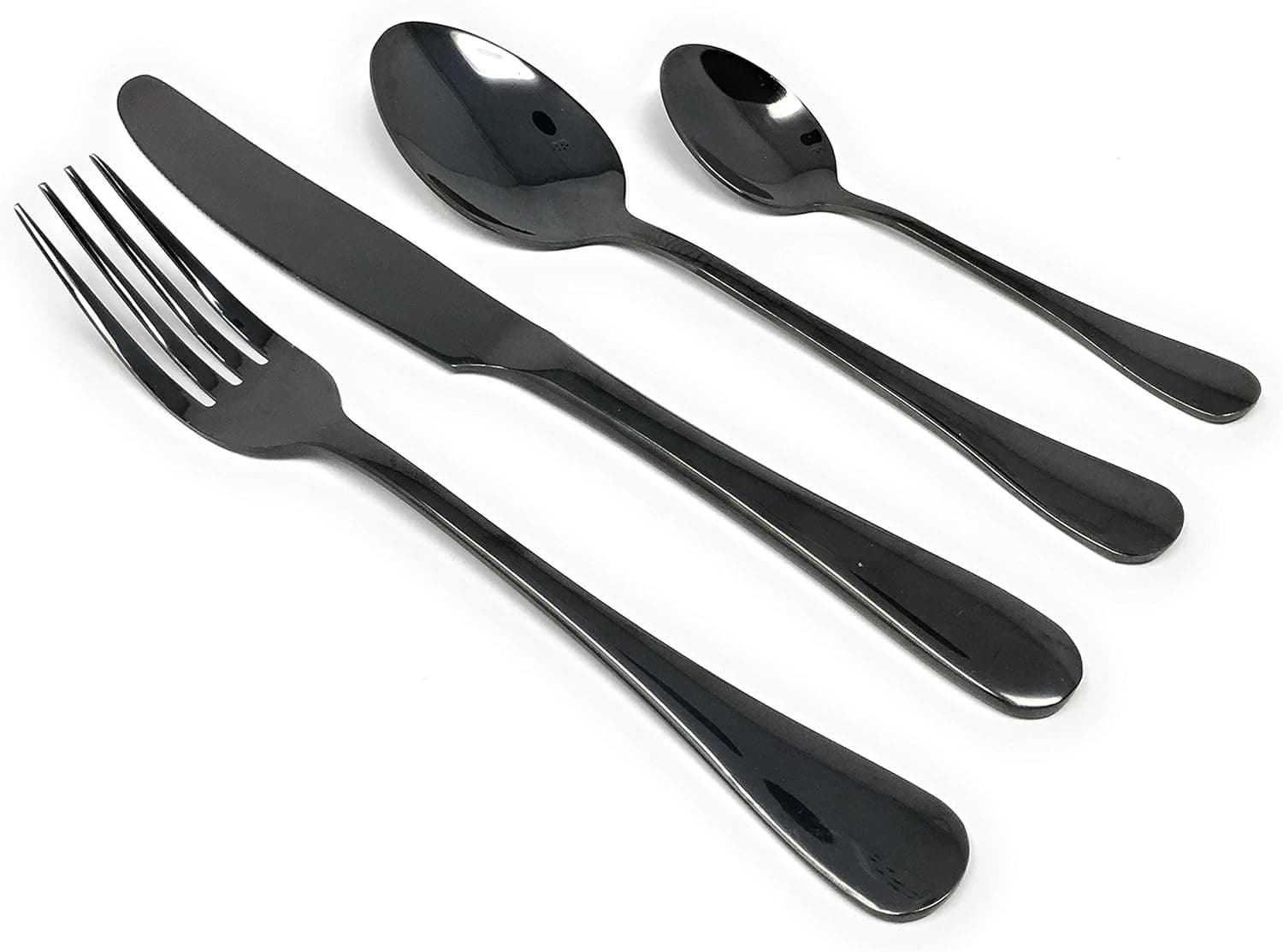 Premium Top Quality Black Stainless Steel Silverware Set of 24 Pieces Pristine Polished Mirror Finish Extremely Durable - Service for up to 6 - Dishwasher Safe by Table Top