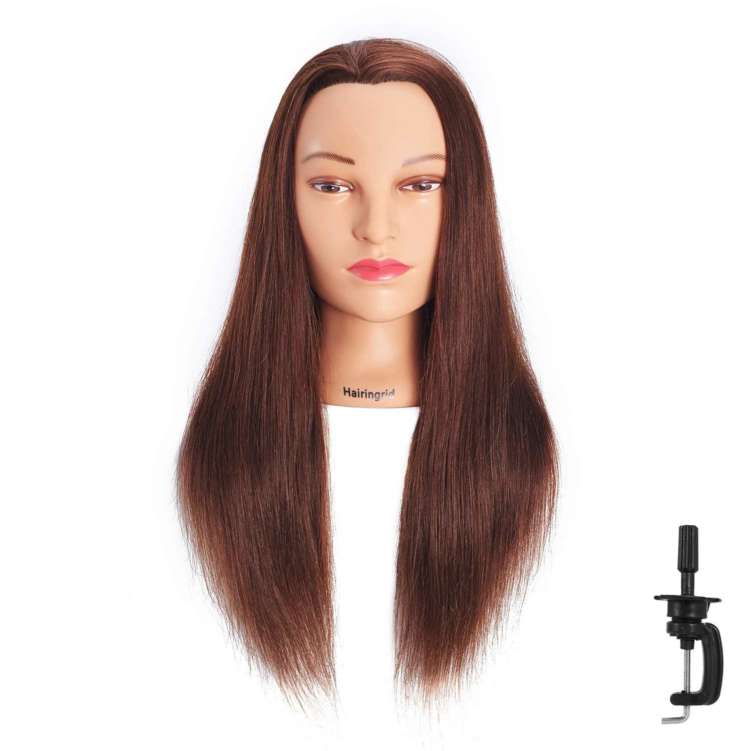 Hairingrid Mannequin Head 24"-26"100% Human Hair Hairdresser Cosmetology Mannequin Manikin Training Head Hair and Free Clamp Holder (2091LB0418)
