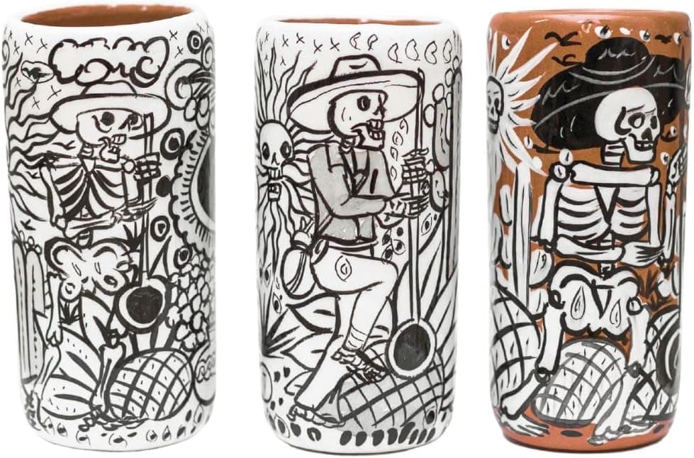 Talavera Shot Glasses Set of 3, Authentic Mexican Tequila Painted Shot Glasses, Made in Mexico by Artisans, Perfect for Drinking, Decoration, and Gifts
