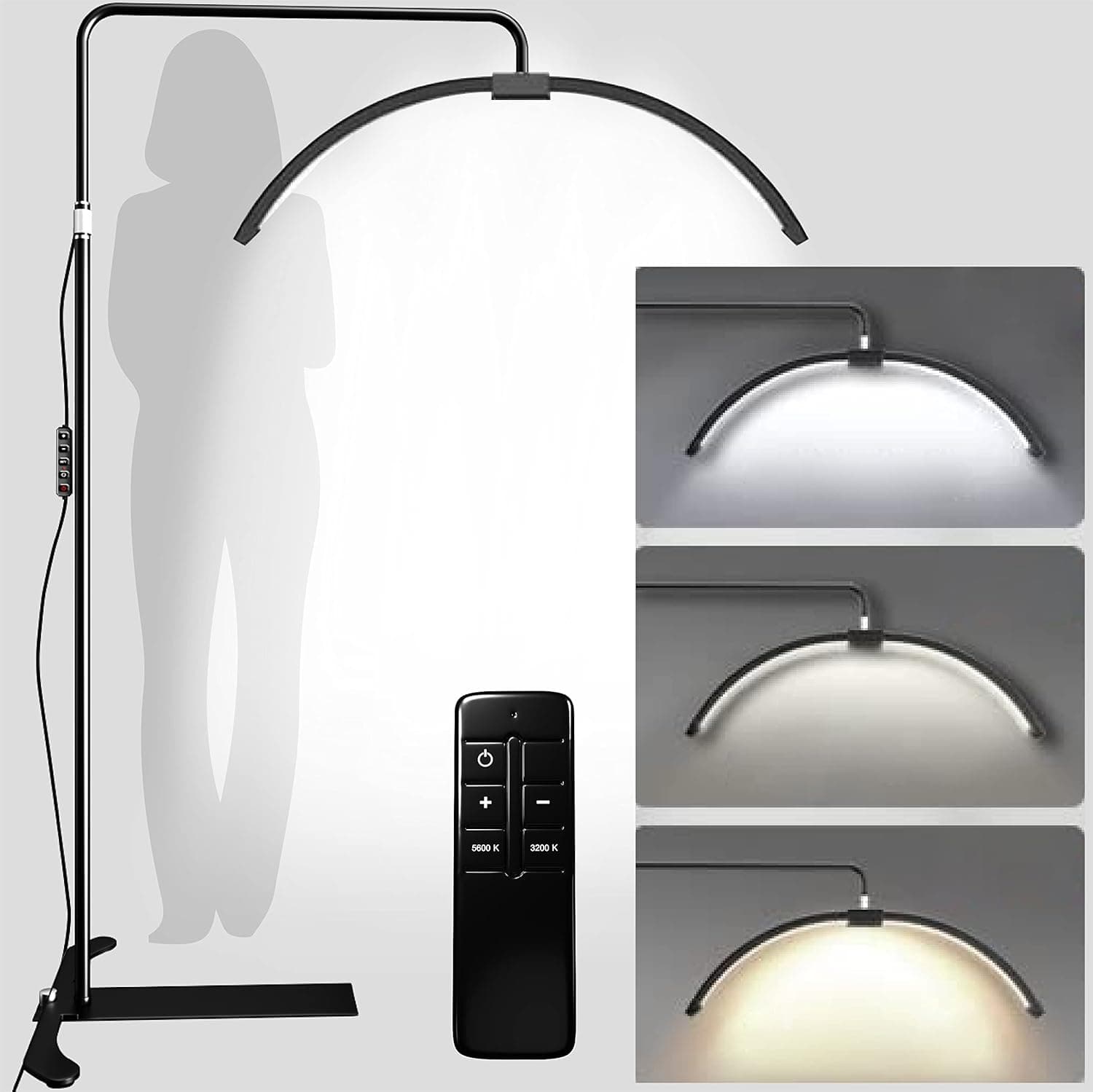 toyshi Eyelash LED Floor Light, Half Moon Lamp for Lash Extension, Lighting for Beauty, Skincare, Lashes, Eyebrows, Filming Content Creation (Black)