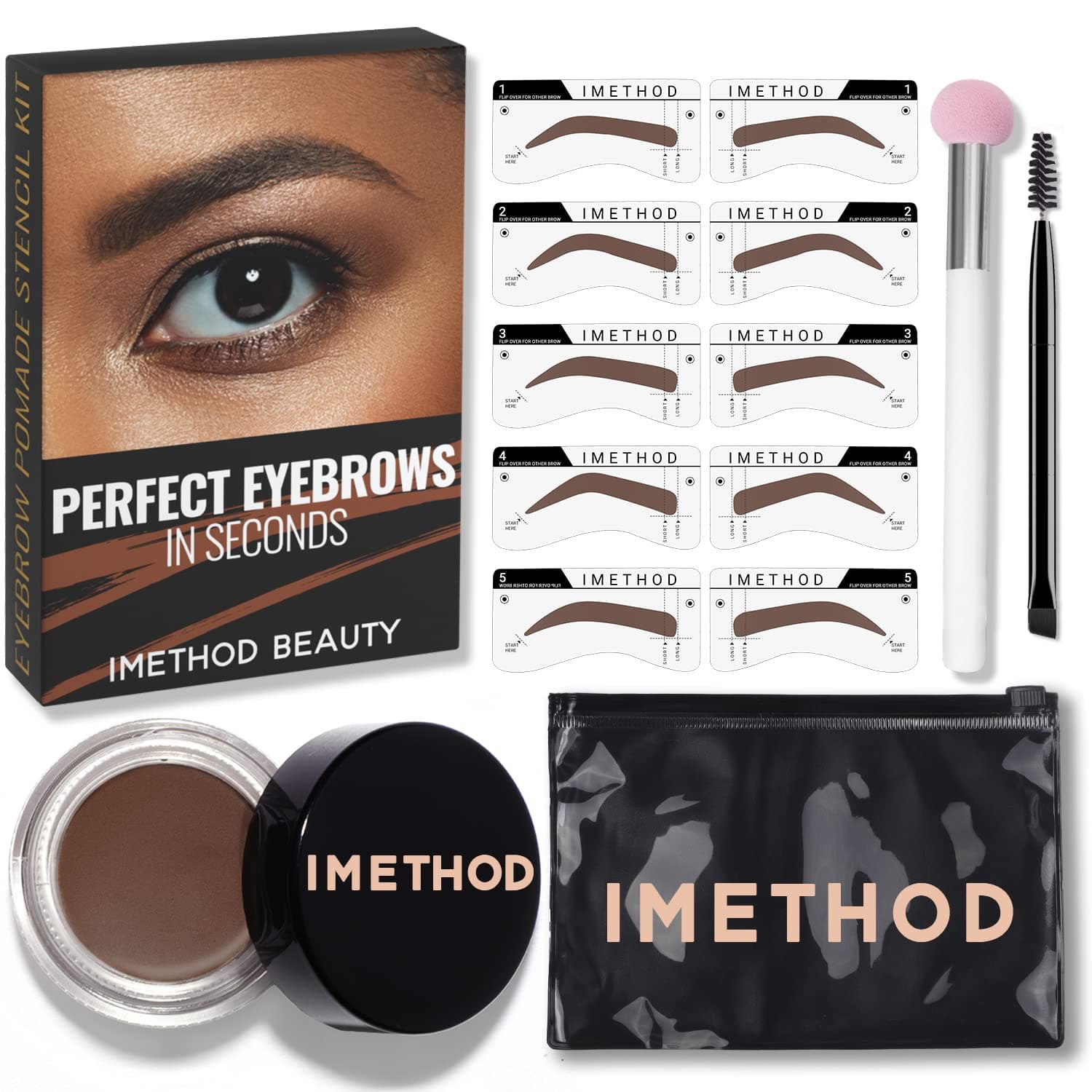 iMethod Eyebrow Stamp and Eyebrow Stencil Kit - Eye Brow Stamping Kit, Brow Stamp Trio Kit, Brow Stencil and Stamp Kit, Brow Eyebrow Kit, Brown