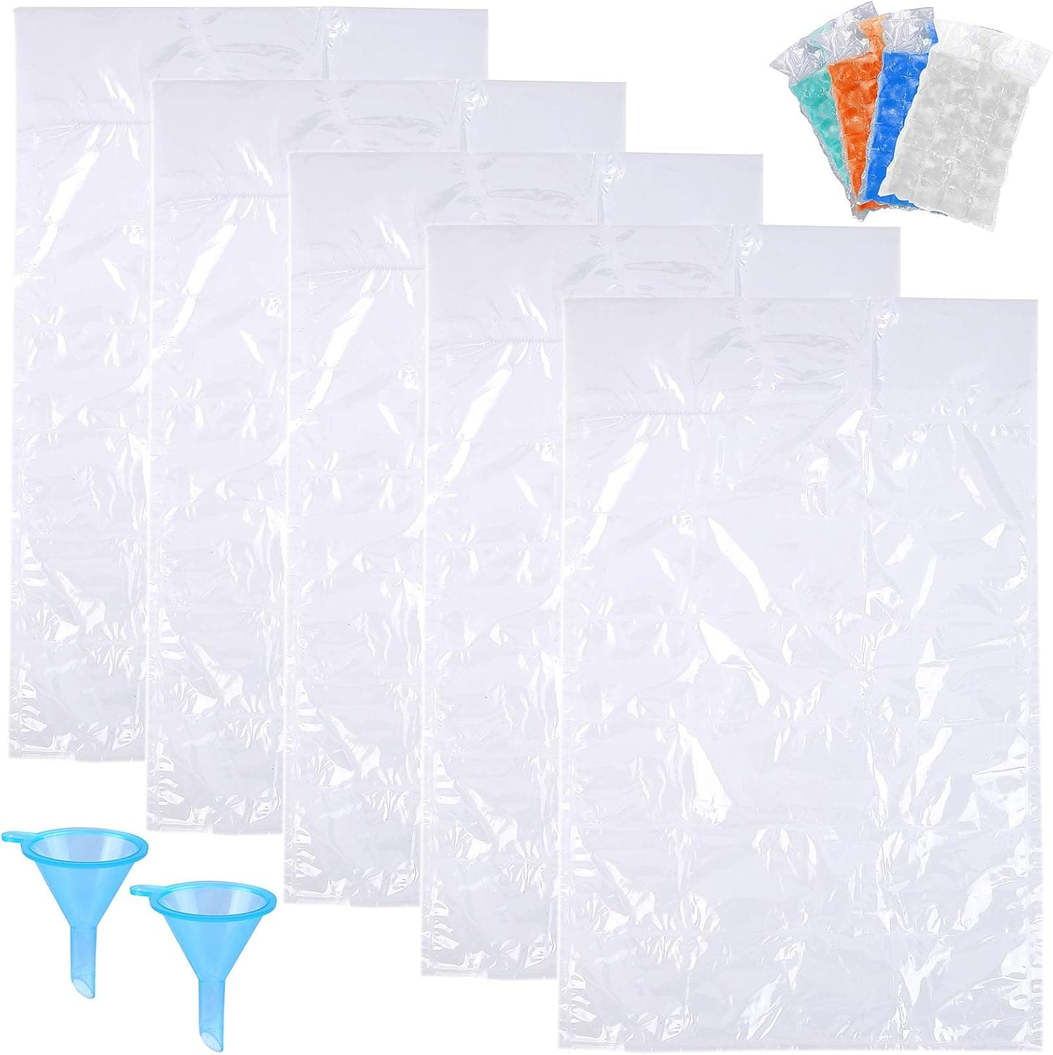 URATOT 120 Pack Ice Cube Bags Disposable Cooler Bag Food Grade Plastic Self-Seal Freezing Maker with 2pcs Suit Funnel for Cocktail Food Drinks Wine Beer