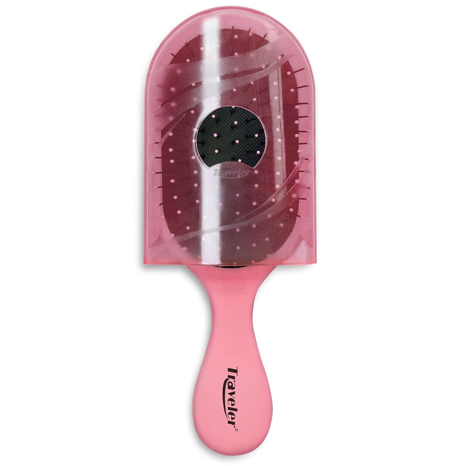 NuWay 4Hair Traveler - Smart Slide Case To Protect Bristles While Travelling - Effortlessly Detangles All Hair Types - Heat Resistant Bristles For Drying And Styling - Pink - 1 Pc Paddle Brush