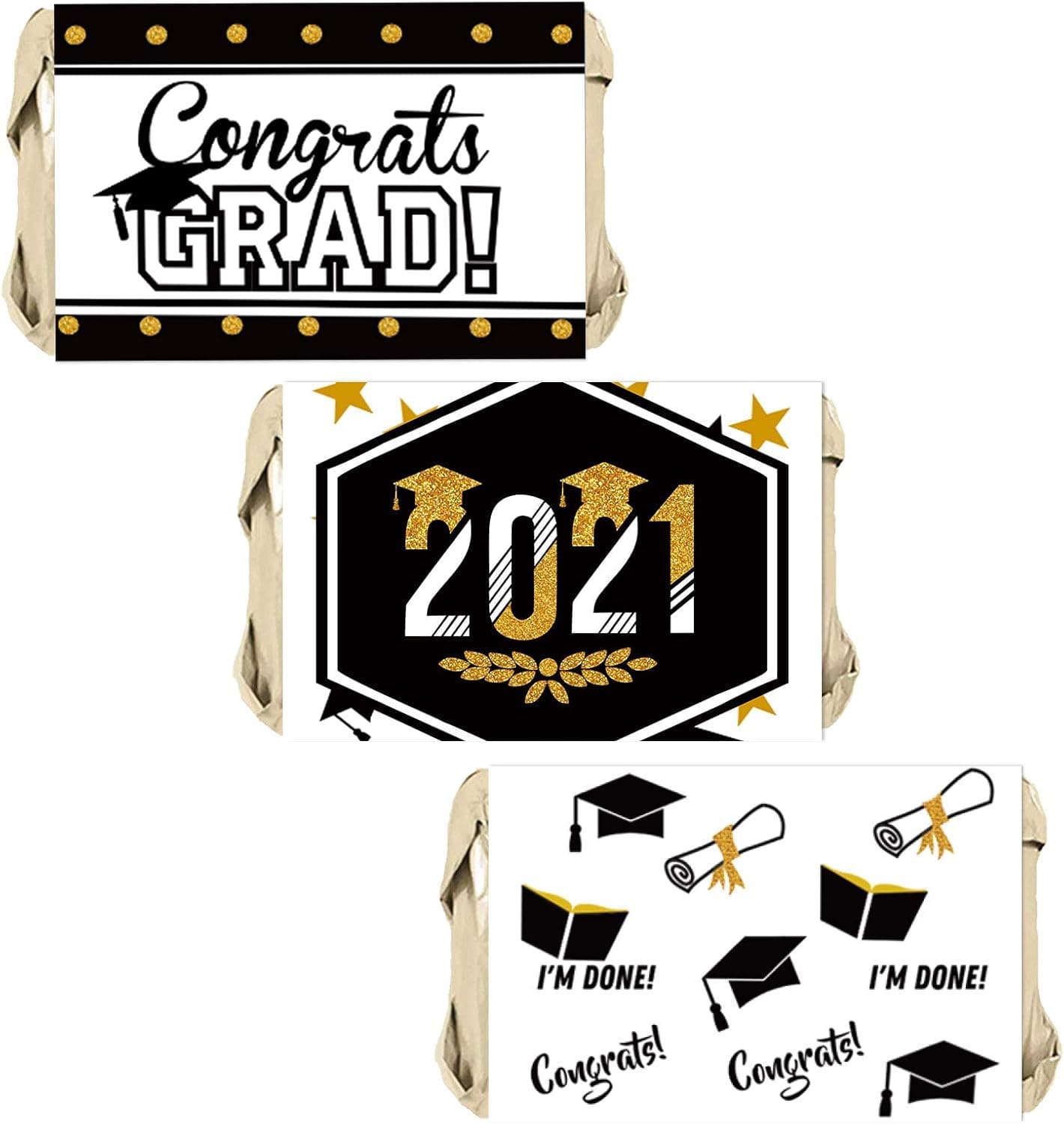 Congrats Grad Class of 2021 Mini Candy Bar Wrappers - Graduation Party Favors - 45 Stickers