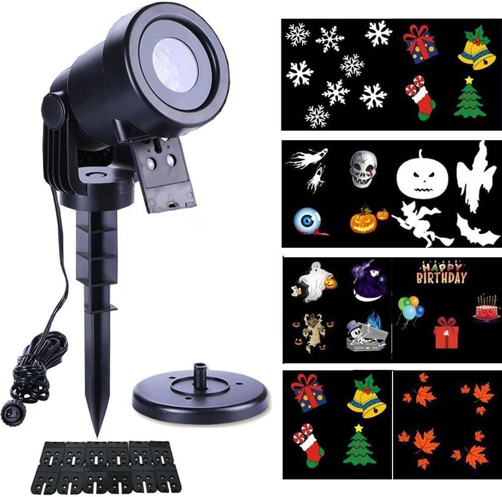 2018 Happy New Year 12 Patterns for Christmas Halloween Decoration Projector LED Light,Waterproof Landscape Projection LED Snowflake Spotlight