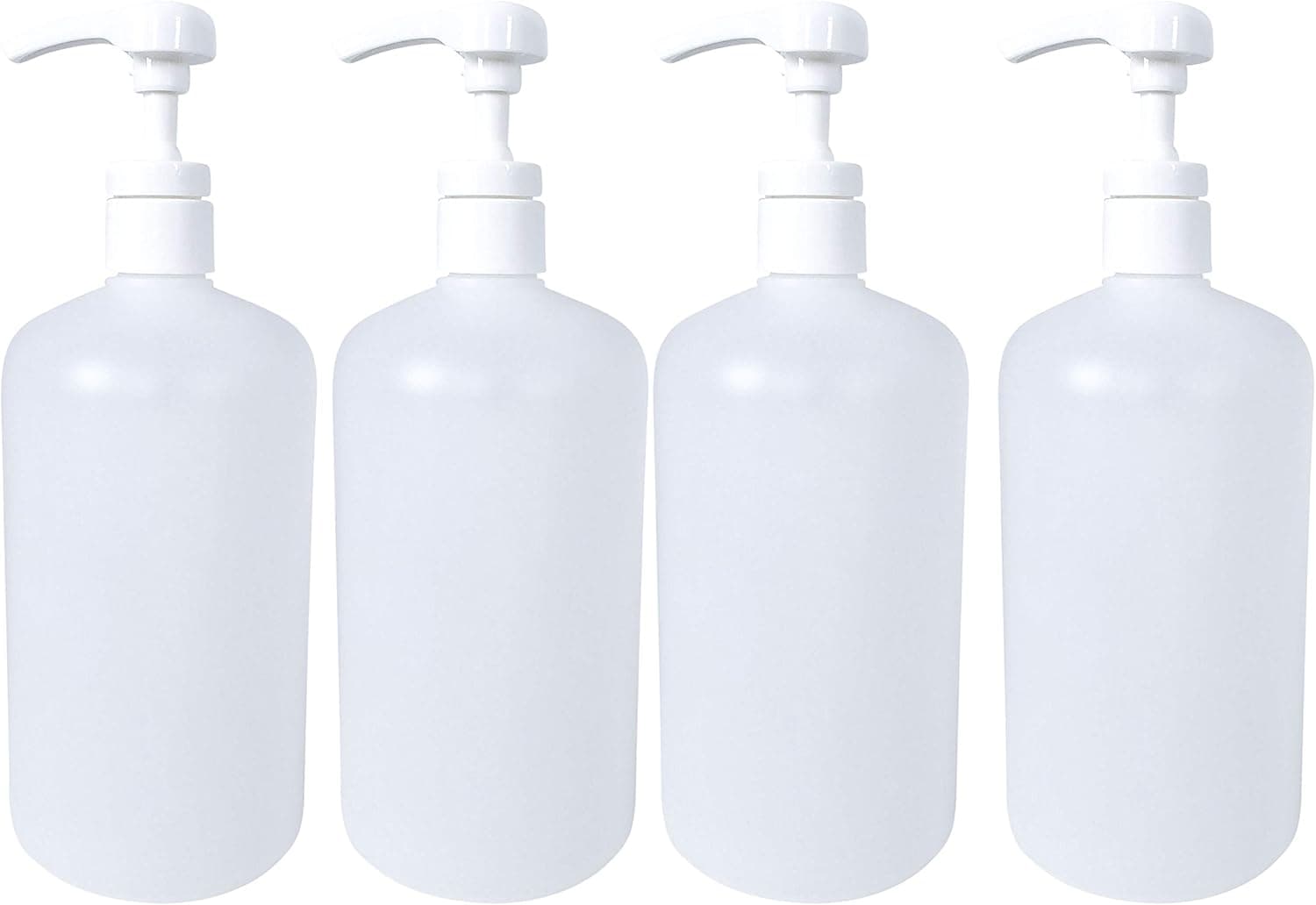 kelkaa 32oz HDPE Plastic Bottles with White Industrial Smooth Lotion Pump for Shampoo, Conditioner, Body Soap, Lotion, Multi-Purpose Empty Refillable Boston Round Bottles (Pack of 4)