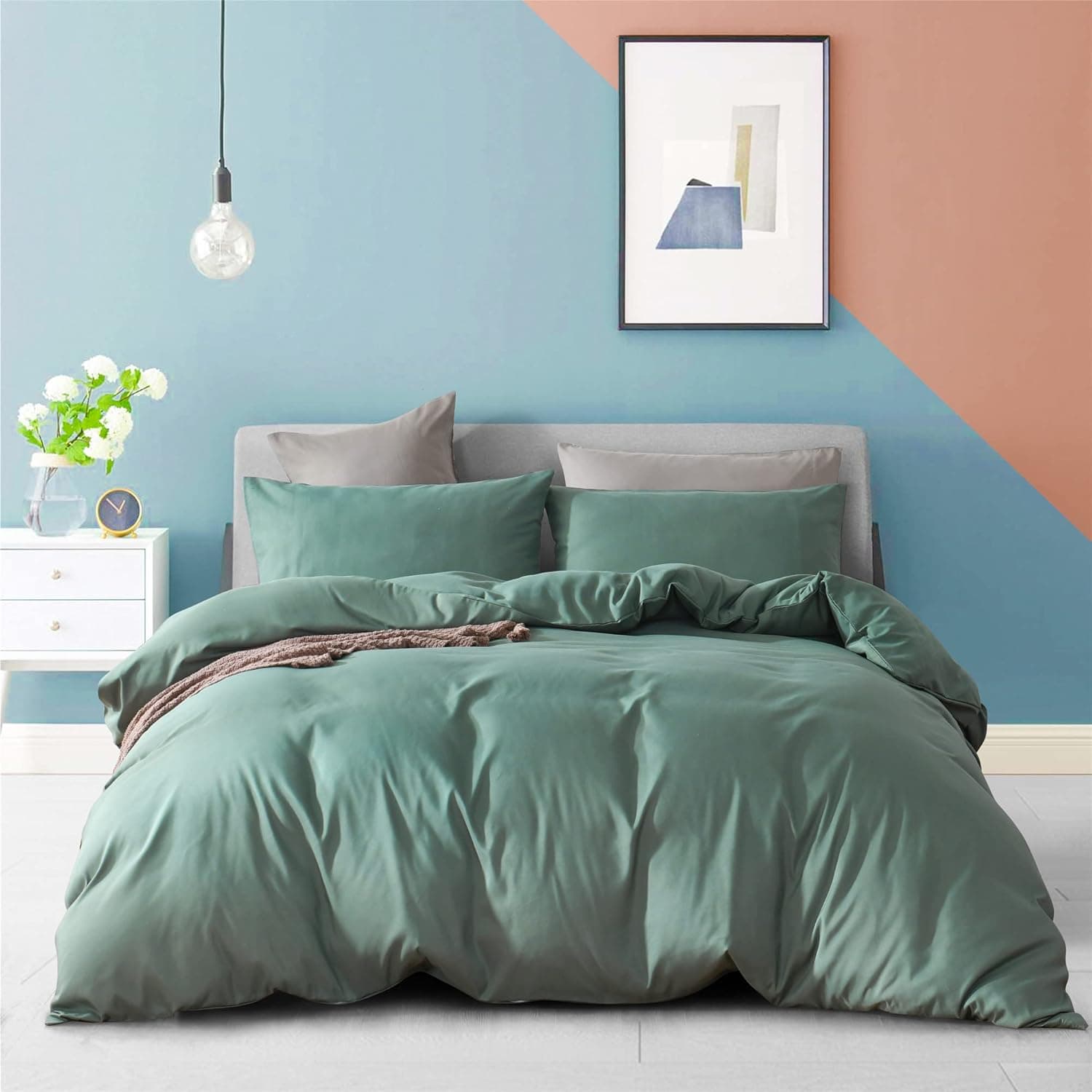 Mertrago Sage Green Duvet Cover Full Queen Modern Sage Green Bedding Sets Solid Microfiber Duvet Cover Set Zipper Closure,Hotel Quality,Easy-Care,Soft-No Comforter Insert