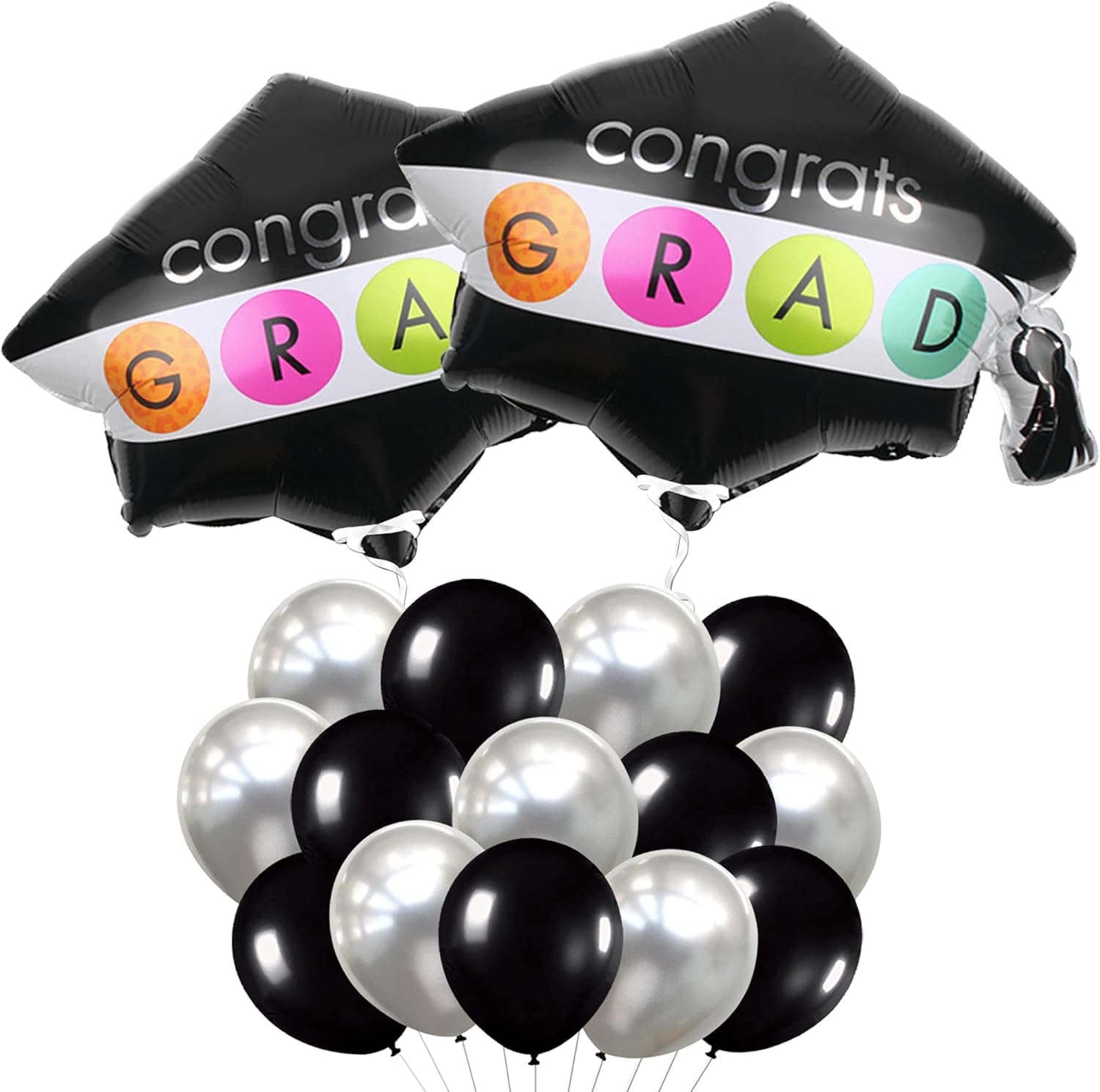 KatchOn, Graduation Hat Balloon Set Pack of 16 - Large, 25 Inch | Preschool Graduation Balloons for Silver and Black Graduation Decoration 2023 | Kindergarten Graduation Decorations Class of 2023