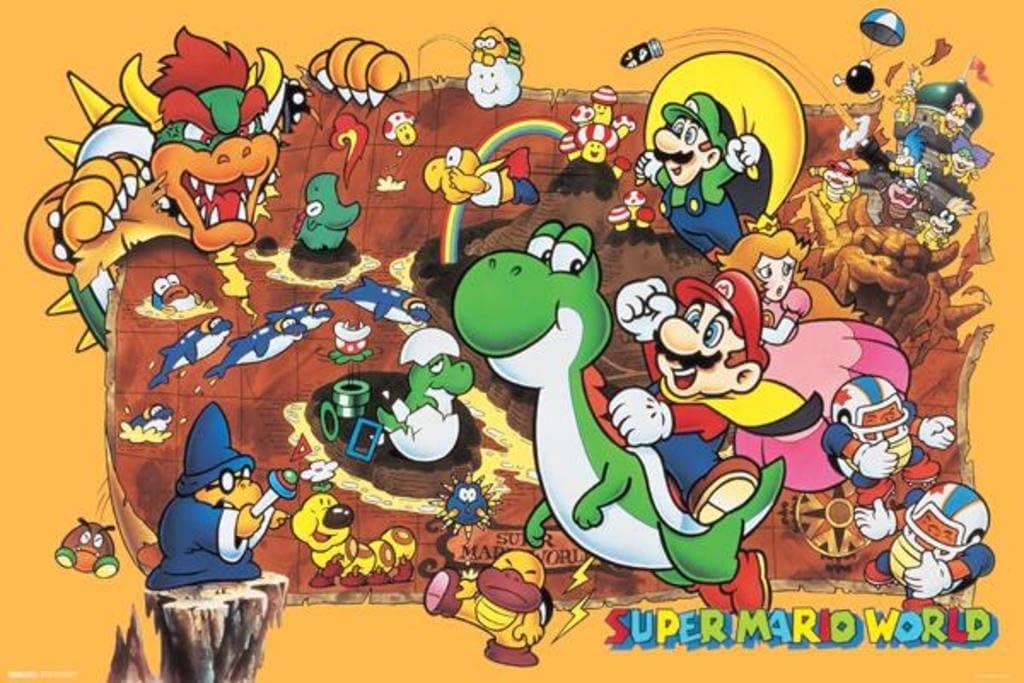 Pyramid America Super Mario World Super Nintendo NES GameSeries Characters Yoshi Luigi Princess Peach Cool Wall Decor Art Print Poster 36x24