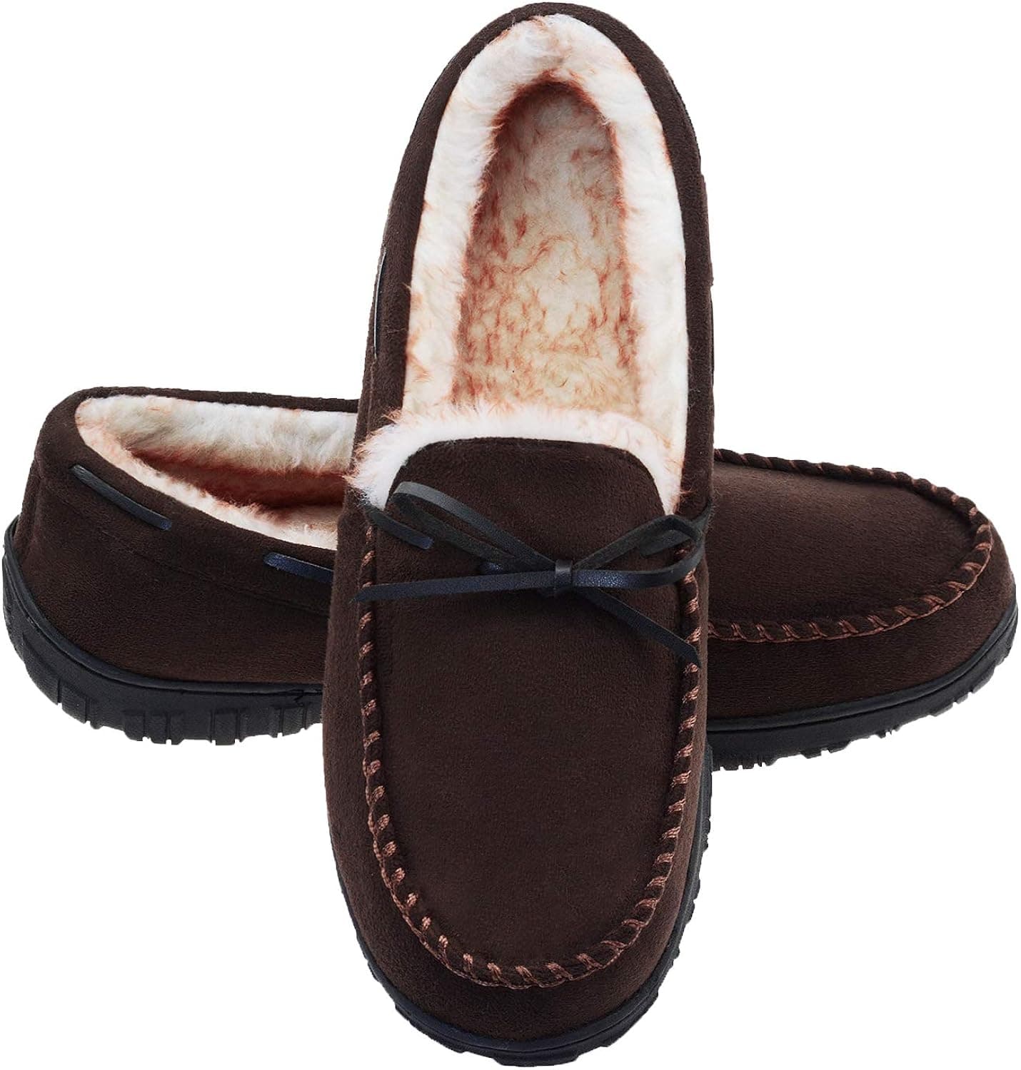 LA PLAGE Men's Moccasin Slippers Memory Foam Warm Plush House Slippers, Indoor Outdoor Comfortable Winter House Shoes