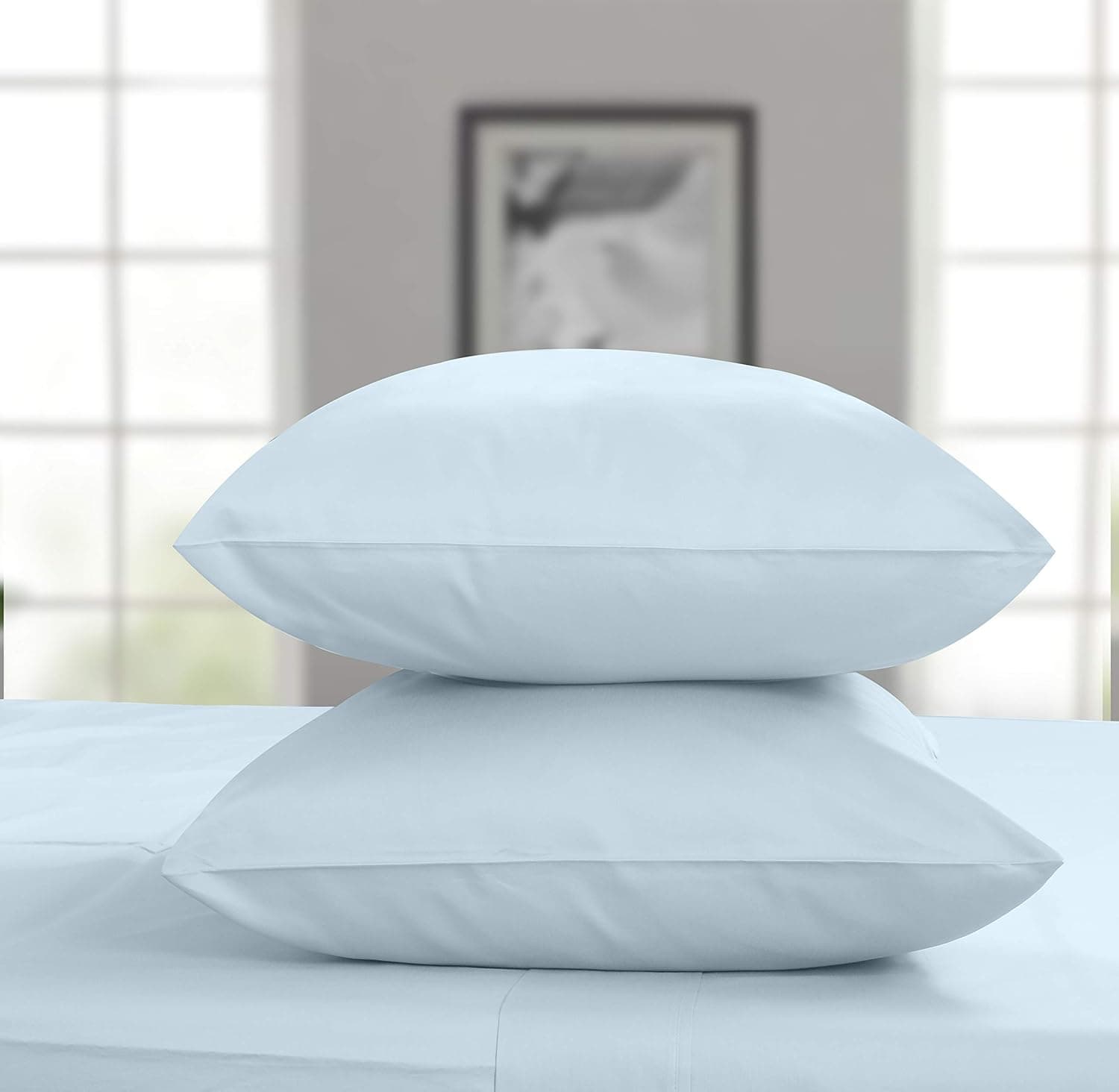 Threadmill Home Linen Queen Pillowcases - Certified 100% Egyptian Cotton 2 Piece Pillow Cover Set, 400 Thread Count Sateen Weave, Comfortable ELS Combed Cotton, Solid Blue Soft Pillow Cases