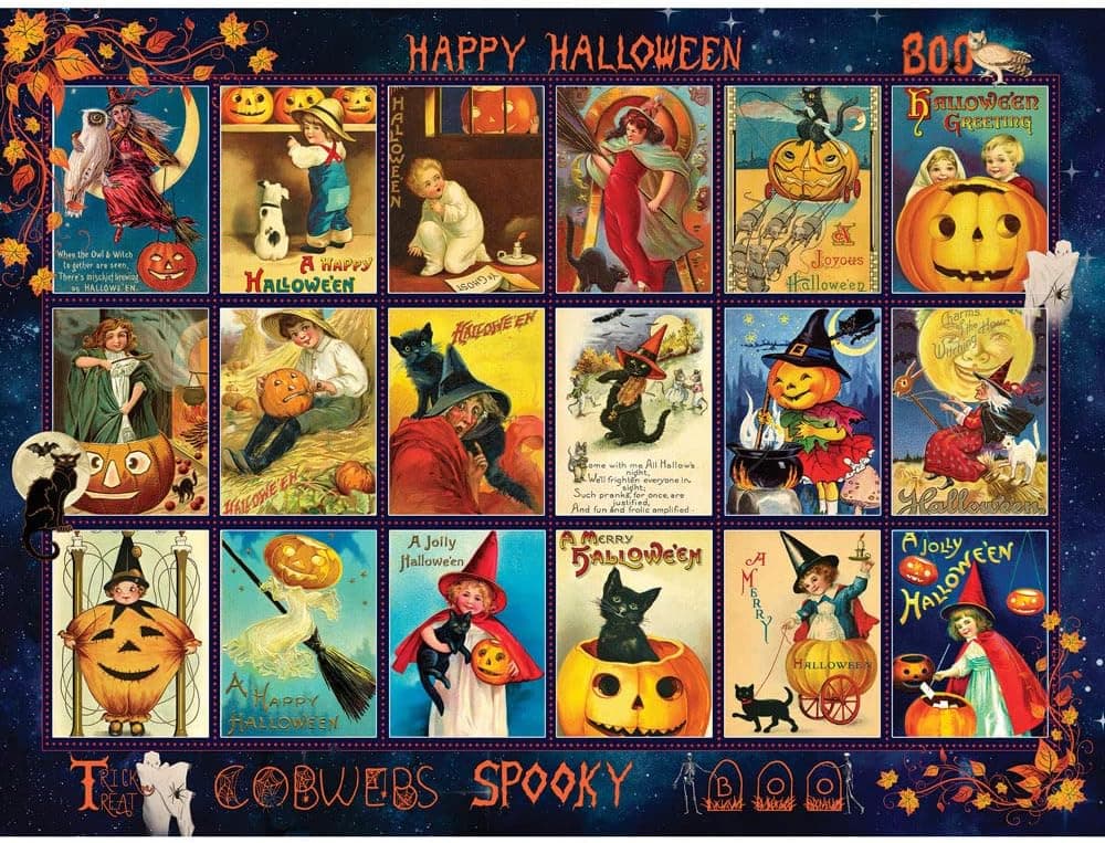 Bits and Pieces - 300 Piece Jigsaw Puzzle for Adults 18" x 24" - Vintage Halloween - 300 pc Halloween Pumpkin Collage Spooky Postcard Jigsaw by Artist Finchley Paper Arts Ltd