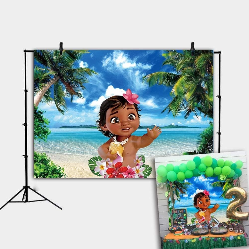 GYA 5x3ft Summer Baby Moana Backdrop Tropical Beach Ocean Birthday Seaside Island Palm Trees Photography Background Baby Shower Girl Birthday Party Decor Banner