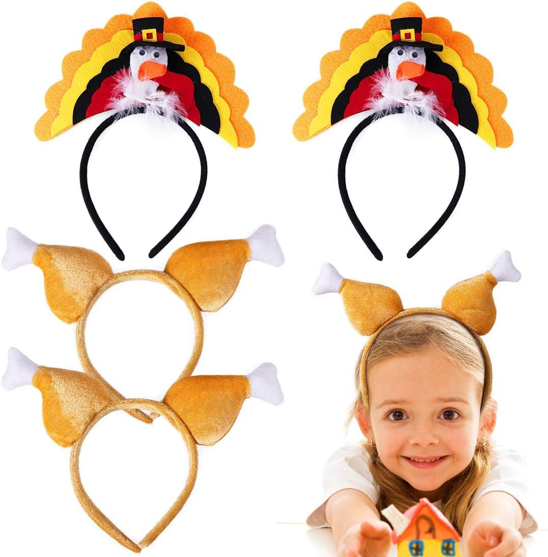 Max Fun Set of 4 Thanksgiving Turkey Drumsticks Headbands Holiday Party Accessories (One Size Fit All)