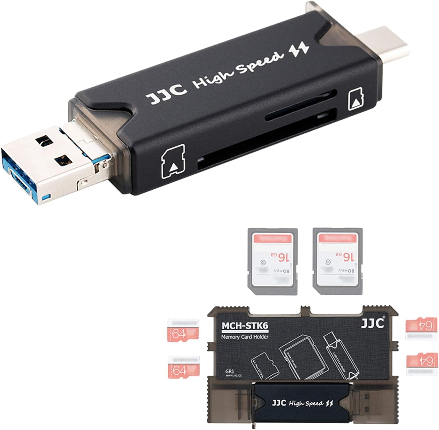 JJC USB 3.0 SD Micro SD Card Reader with Storage Holder, USB C USB A Plus OTG for SD SDHC SDXC Micro SD Micro SDHC Micro SDXC TF Memory, Compatible with Computer, Laptop, OTG Enable Phone and Tablet