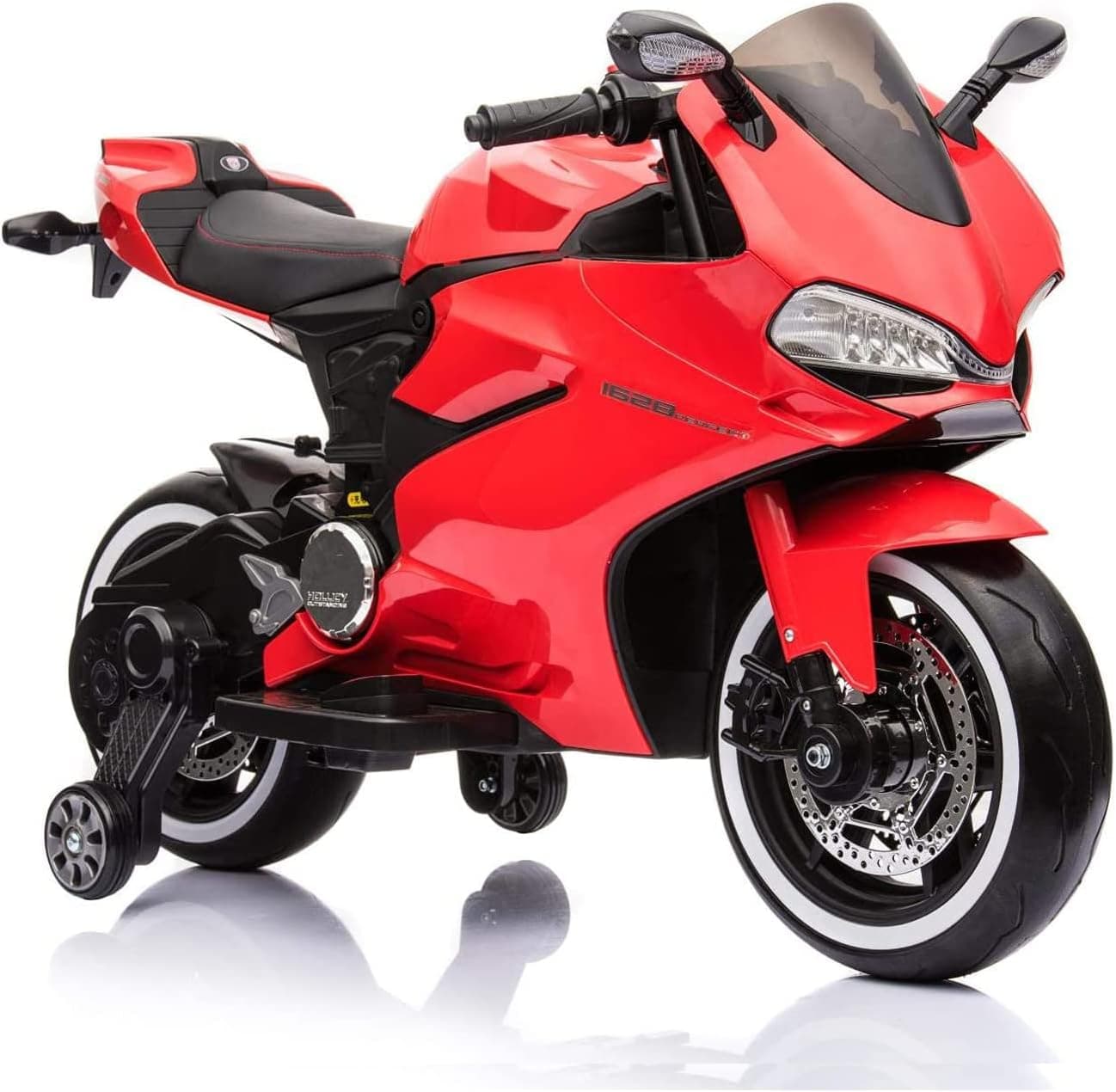 FRP 12V Kids Motorcycle Ride On Toys Kid Motorcycle Speed Up to 4 Mph, ASTM Approved Electric Ride On Motorcycle with Bluetooth, LED Wheels and Training Wheels, Support Up to 66 lbs