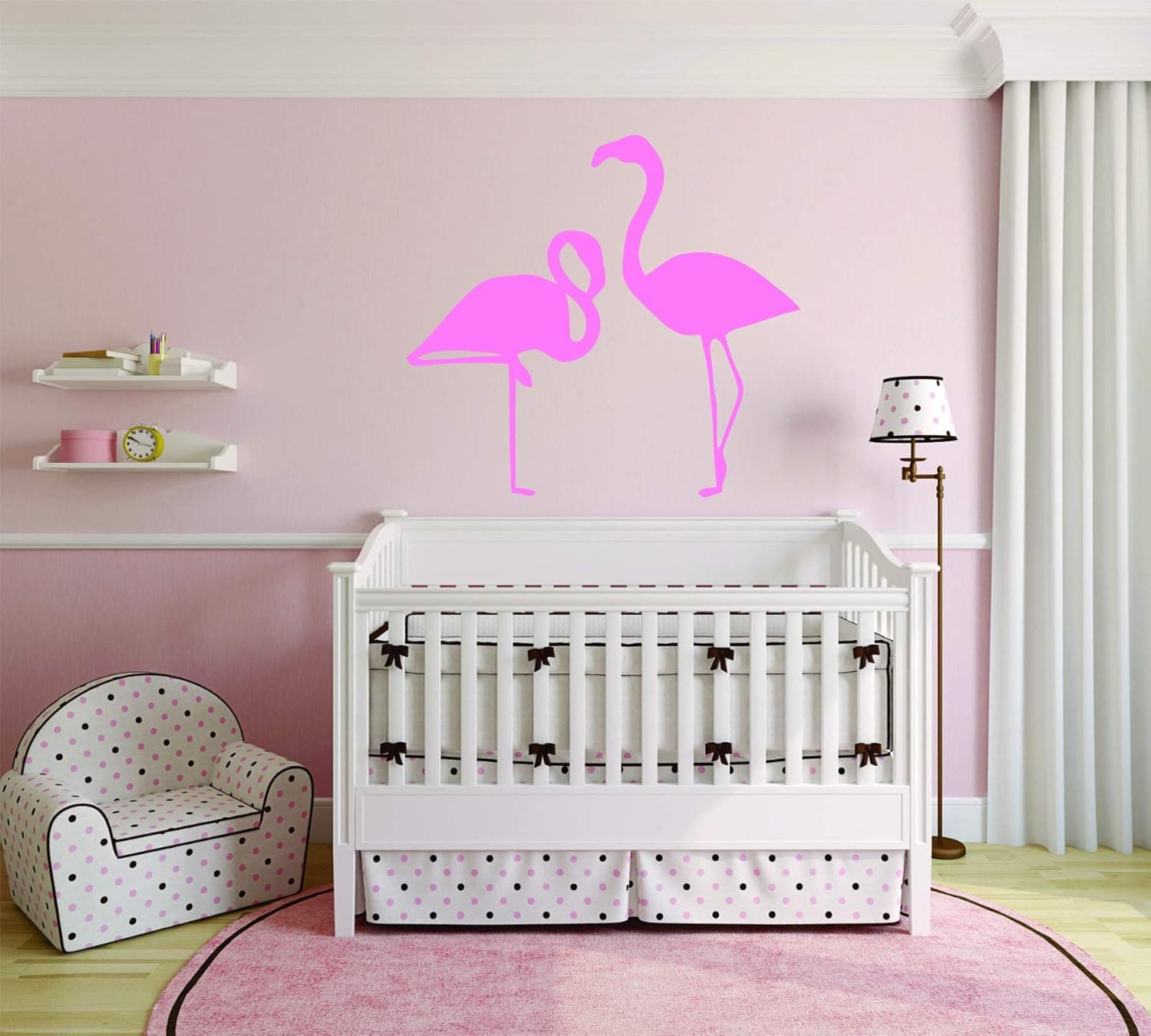Flamingos Wading Large Long Neck Bird Wall Sticker Size : 20 Inches X 20 Inches Color: Pink