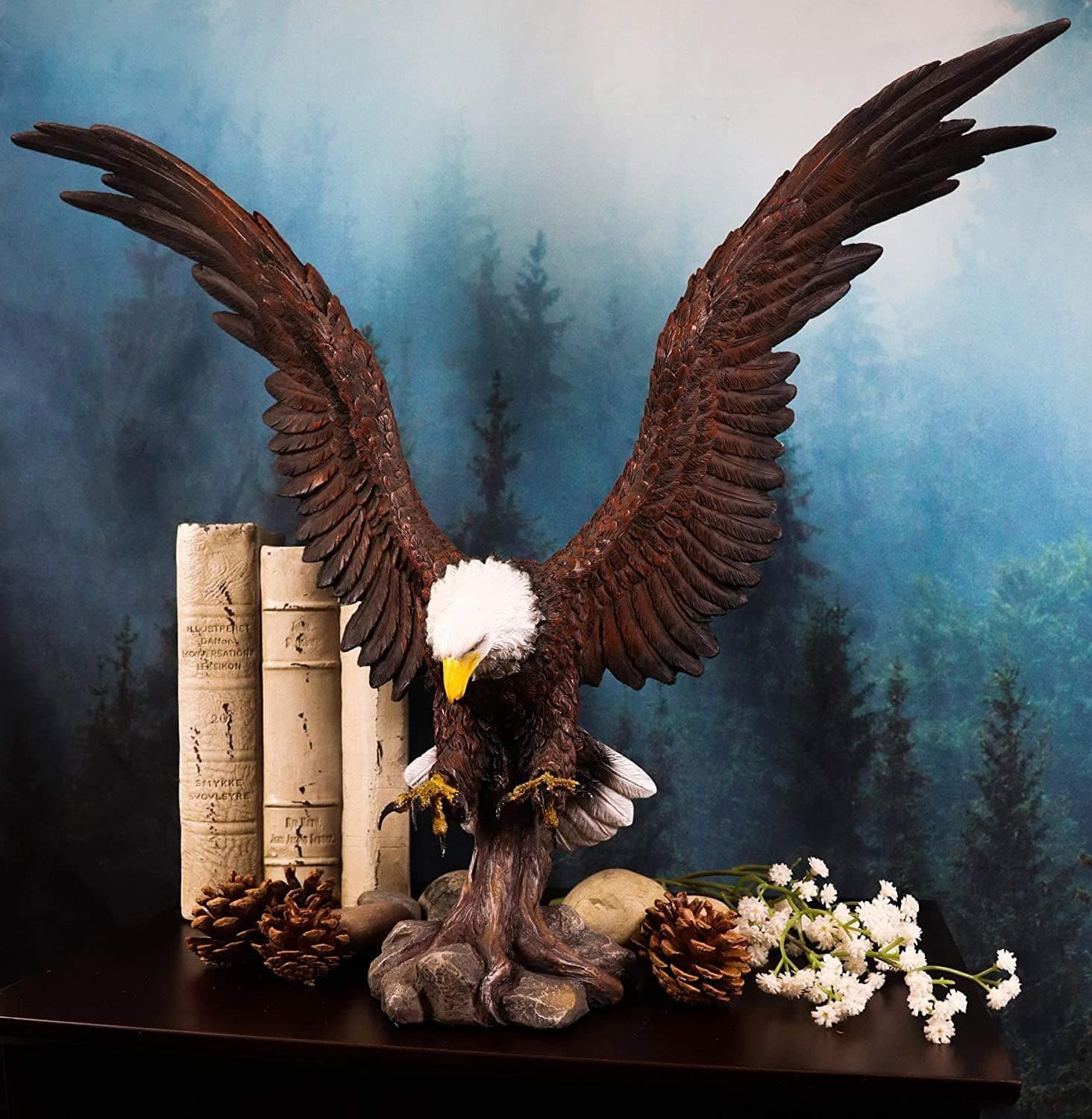 Ebros Large Rocky Mountain Grand Bald Eagle Descending on Prey Statue Patriotic American Home Decor Figurine Or as Religious Inspiration Decorative Sculpture of Eagles Wildlife Birds 4th of July