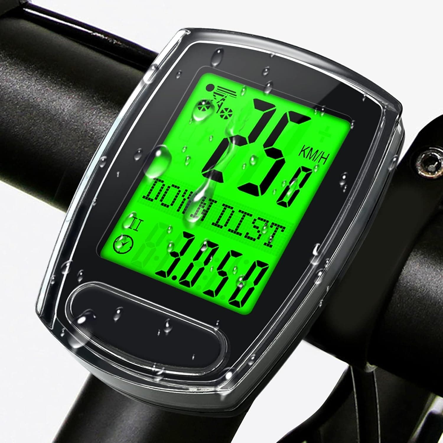 IPSXP Bike Computer, Wired Bicycle Speedometer and Odometer Waterproof Cycle Computer with Backlight LCD Display, Automatic Sleep/Wake, Battery Included