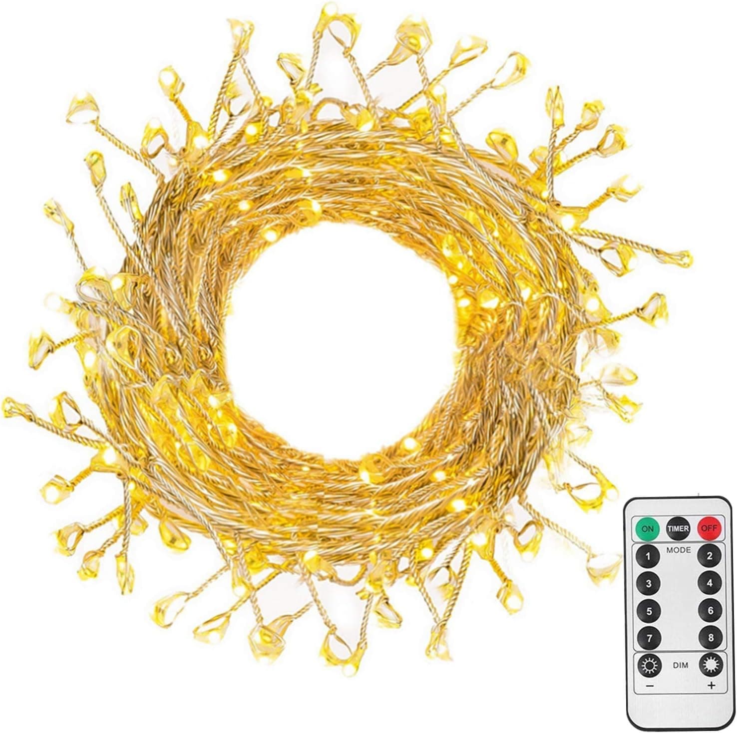 [Waterproof/Remote] Silver Garland String Lights for Bedroom Bathroom,LED Cluster Lights Battery Operated with Timer,8 Mode,Dimmable Wedding Party Decor Lights (9.8ft,100 Warm White LEDs,Silver Wire)