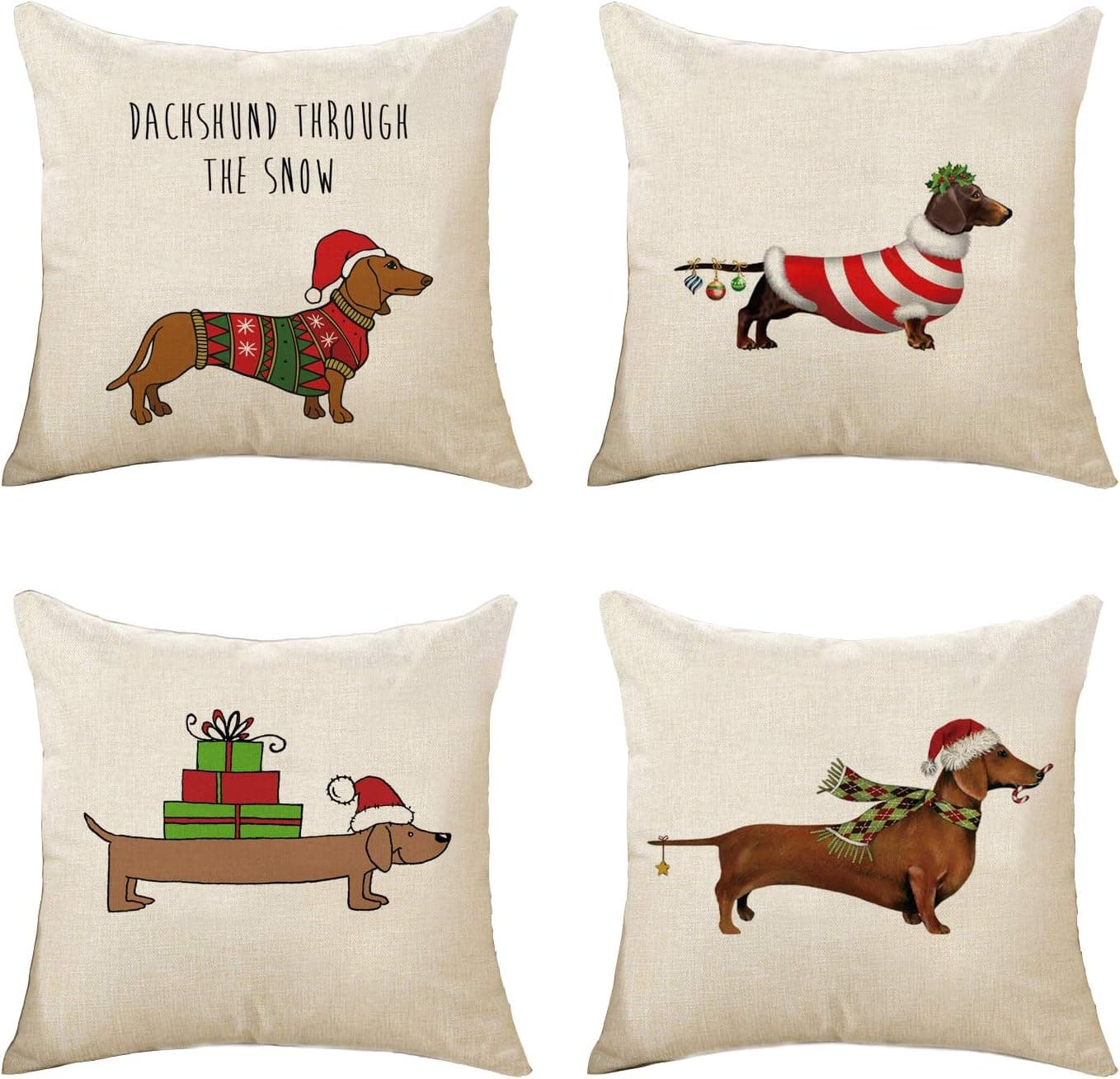 Decorative Throw Pillow Covers Set of 4 Cotton Linen Cushion Covers 18 x 18 Inch