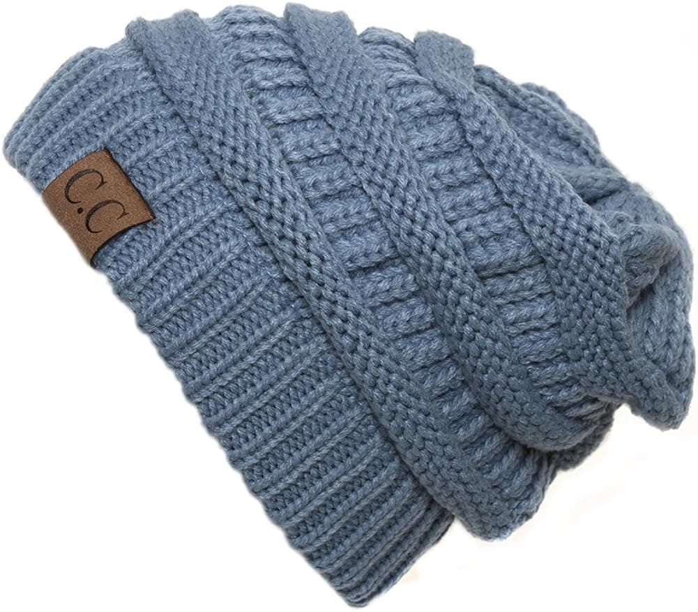 Gravity Threads Denim Thick Knit Soft Stretch Beanie Cap