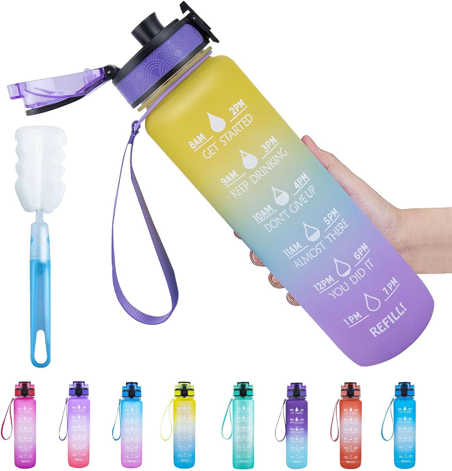 32oz Motivational Water Bottle with Time Marker & Removable Strainer, BPA Free Tritian Leakproof Non-Toxic, Ensure You Drink Enough Water Daily for Fitness, Gym and Outdoor Sports