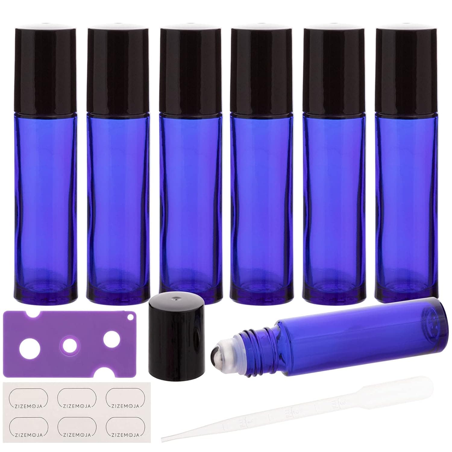 6Pcs 10ml Essential Oil Roller Bottles, with Stainless Steel Roller Balls, 10ml Blue Glass Roll on Bottles for Essential Oils, 1 Extra Roller Ball, 6 Labels, 1 Openers, 2 Droppers Included