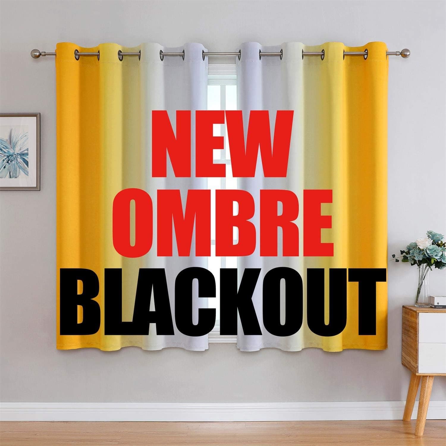 G2000 Blackout Curtains & Drapes for Bedroom Living Room 63 Inch Length Yellow and Greyish White Room Darkening Window Treatments Ombre Thermal Insulated Light Blocking Grommet Backdrop 2 Panels Set