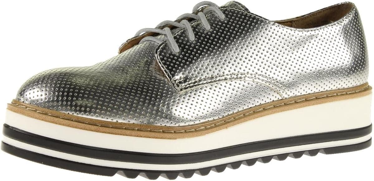 Steve Madden Womens Vassar Perforated Platform Oxfords Silver 9 Medium (B,M)