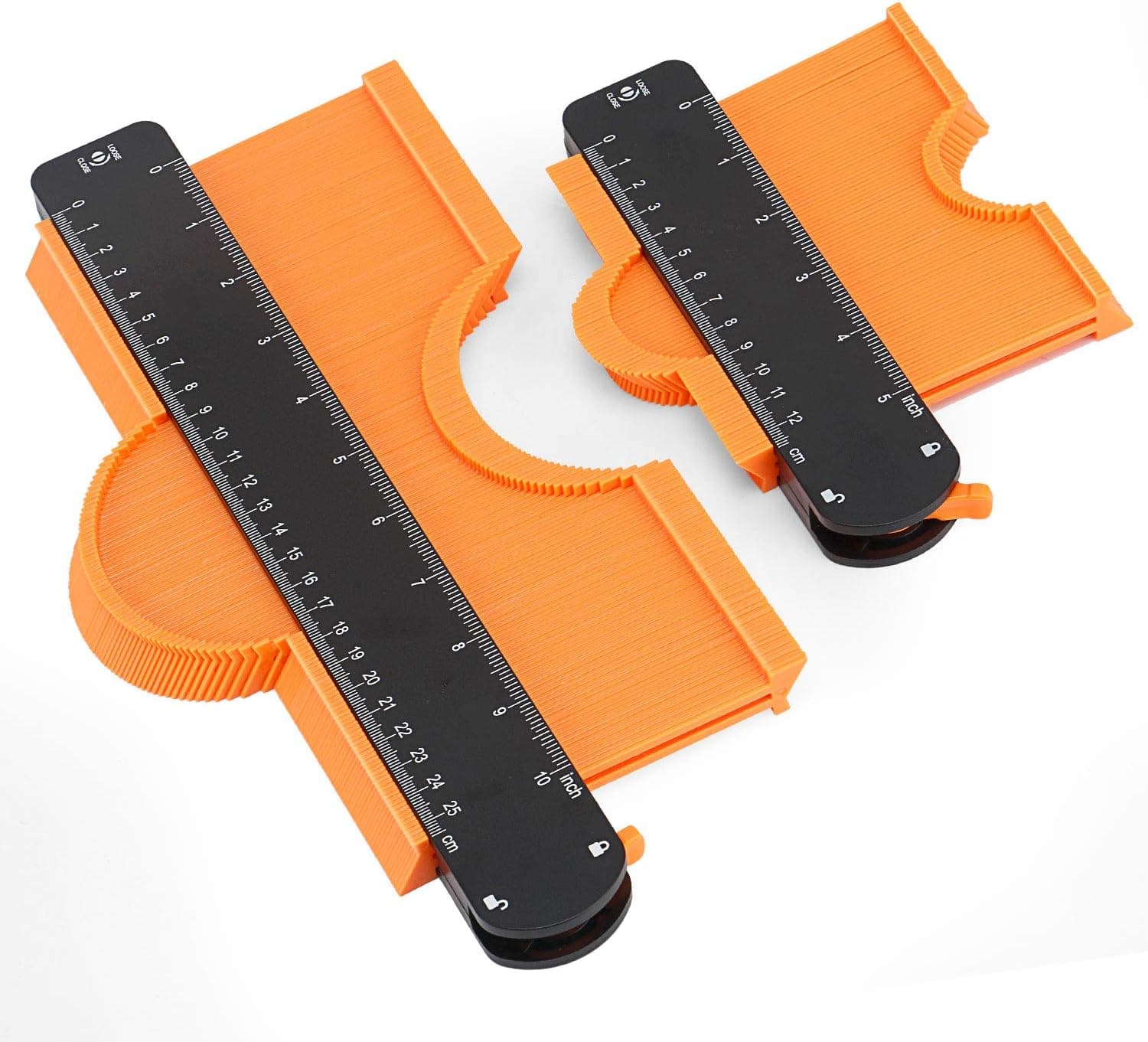 Contour Gauge Duplicator with Lock - Widen Shape Duplication Gauge Tool 5''&10'', 2 Pack Master Outline Measuring Plastic Ruler for Corners, Woodworking Templates, Tiles and Laminate by ORAPXI