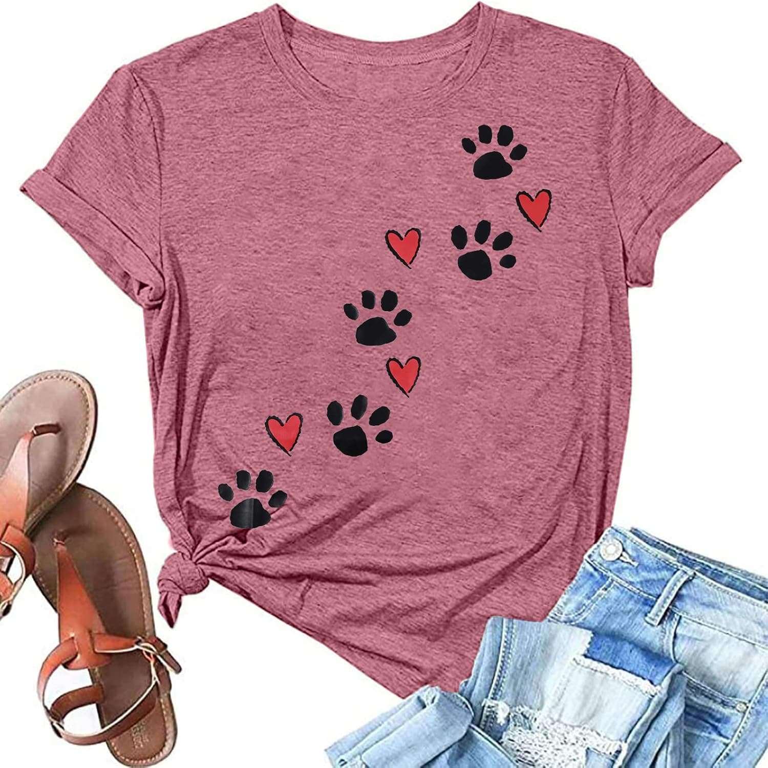 FLOYU Women Dog Paw Shirt Dog Mom Tops Cute Dog Lover Graphic Tee Casual Crewneck Short Sleeve Shirt