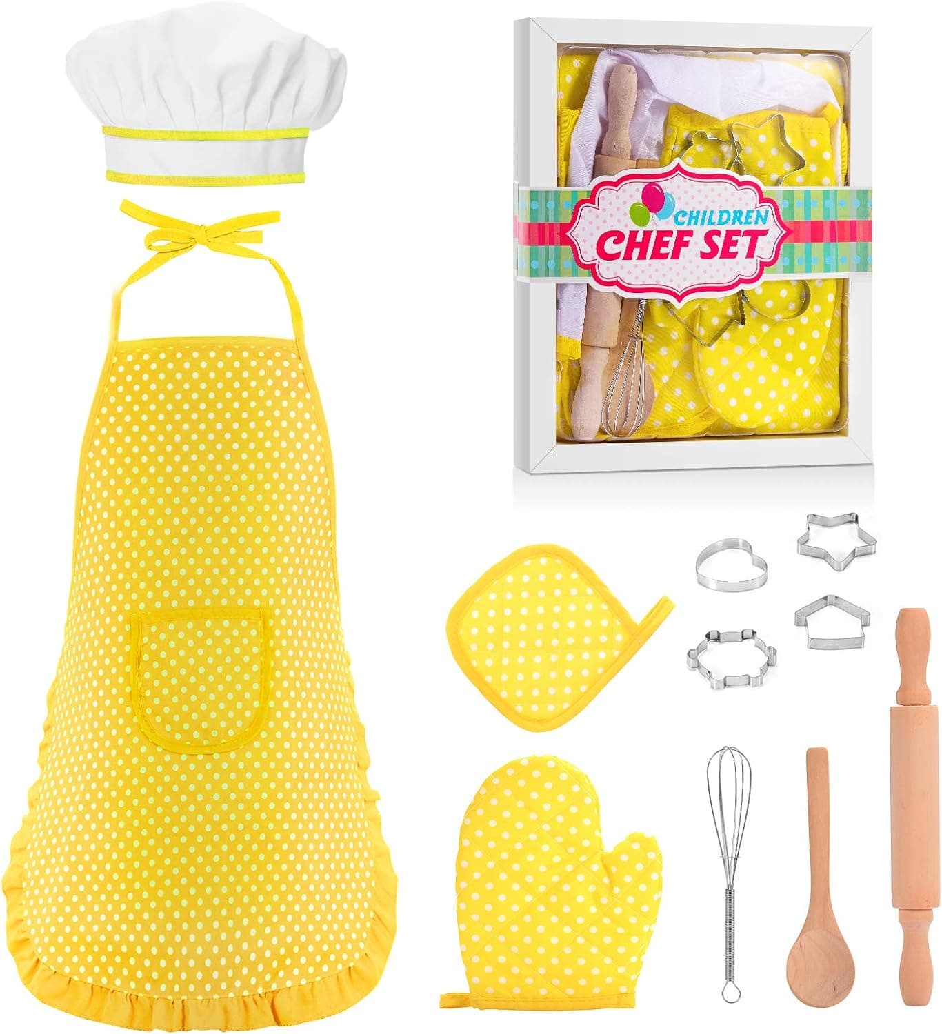 Kids Toys for 2-8 Year Old Boy Girls,Kids Apron and Chef Hat,Toddler Apron for Girls Pretend Play Kids Cooking Set Chef Costume for Kids Apron for Girl Christmas Gifts Stocking Stuffer for Kids