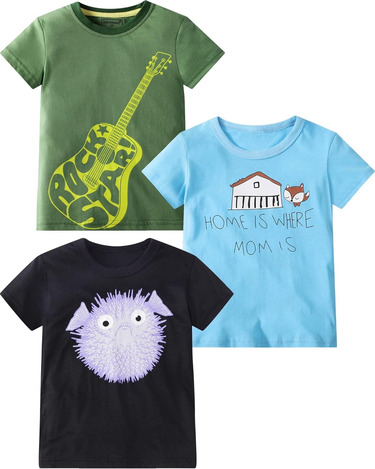 ALI SEA Boys Shirts Toddler Short Sleeve Clothes Kids Cotton Top Dinosaur 3 Pack Size 5T