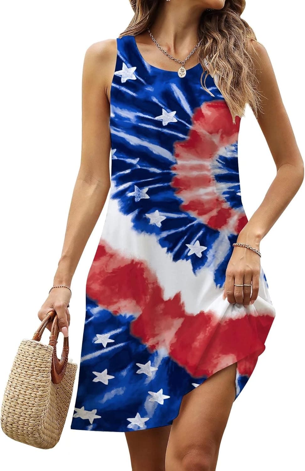 Genhoo Women's Casual Summer Sleeveless Dresses Plus Size Swing Tank Dress Hawaiian Beach Sundress with Pockets