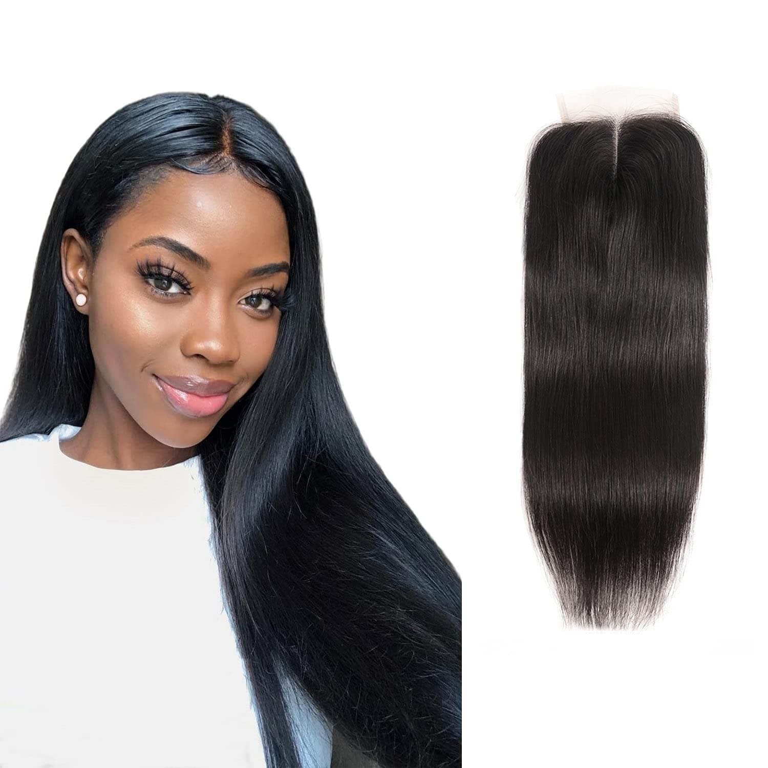 Xuchang Jinhongze Fazhipin Straight lace Closure Human Hair 14 Inch 4x4 Middle Part Brazilian T Only with Baby 130percent Density Natural Black