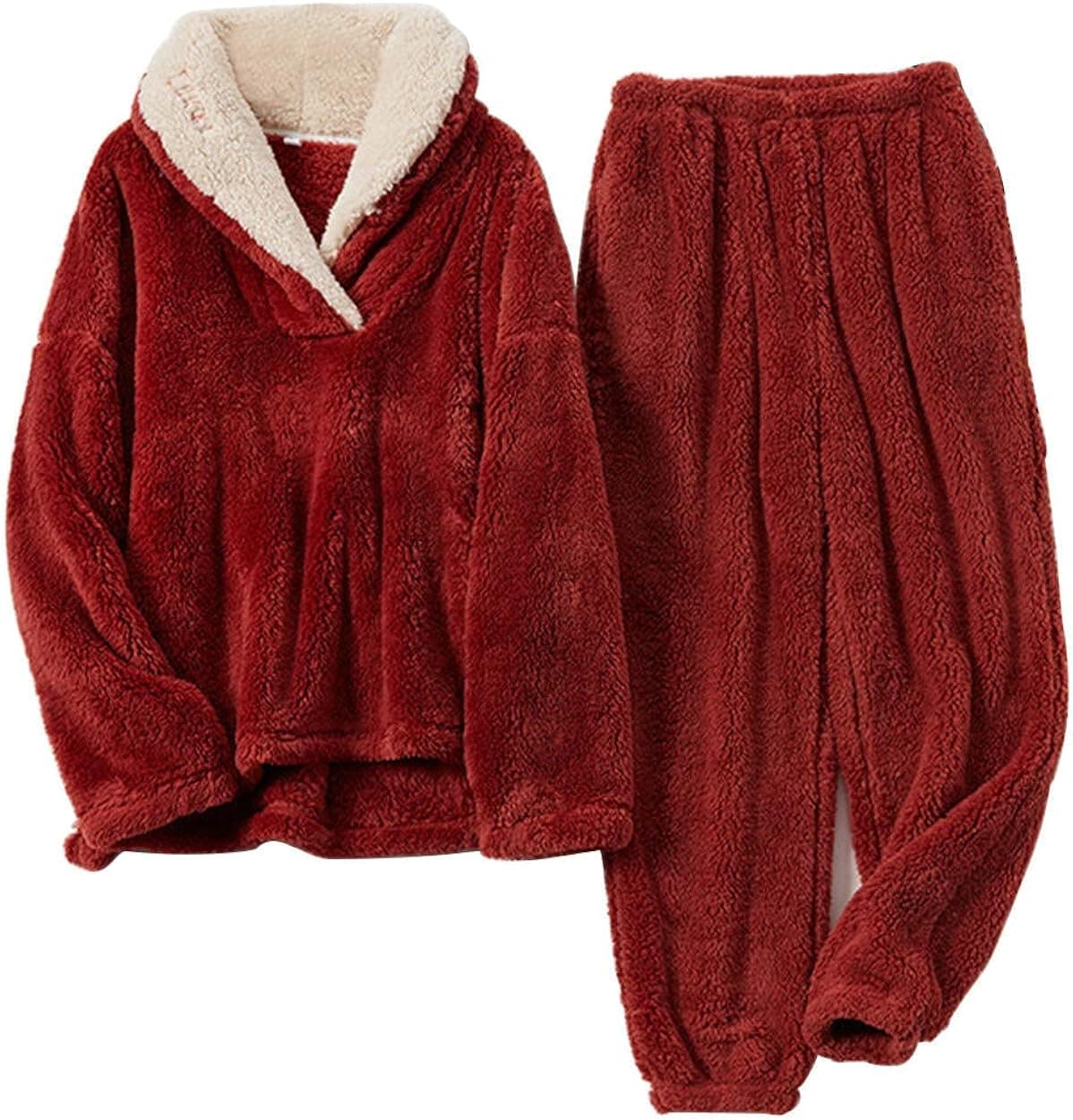 metricfalcon Fleece Pajamas for Women Soft Comfy Fluffy Pajamas Set Pullover Pants Plush Warm Clothes for Winter Sleepwear