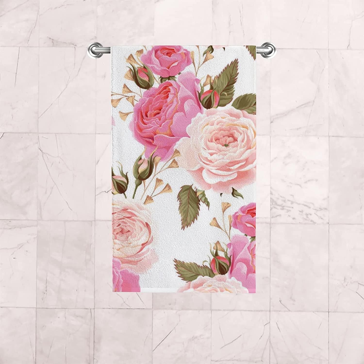 KTTYTT Face Towels Hand Towels Set of 2 English Roses Elegant Floral Pink Comfortable Soft Polyester Microfiber Bath Towel for Home Hotel Bathroom 15 x 30 Inch