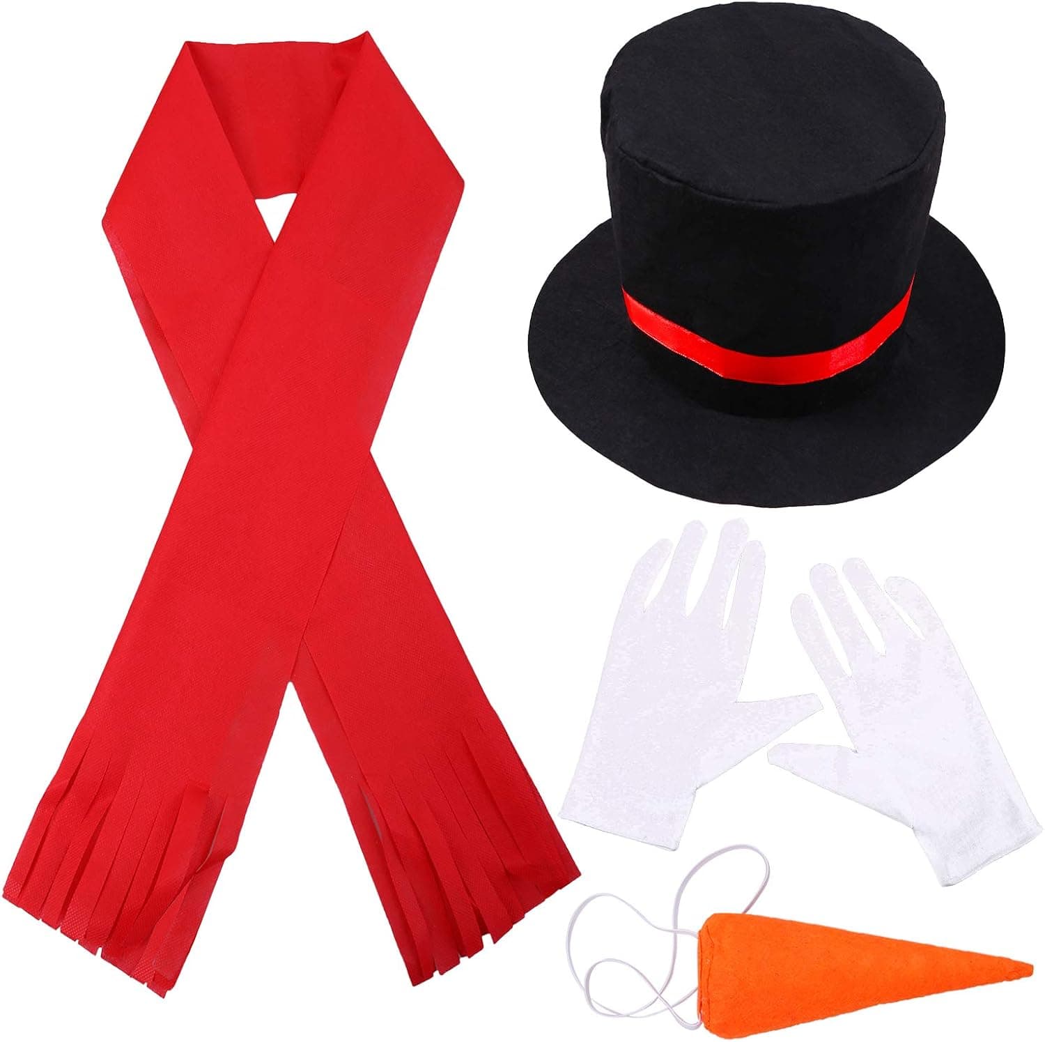 Cooraby Christmas Snowman Costume Kit Hat with Red Band, Carrot Nose Scarf Gloves for Christmas Party Supply