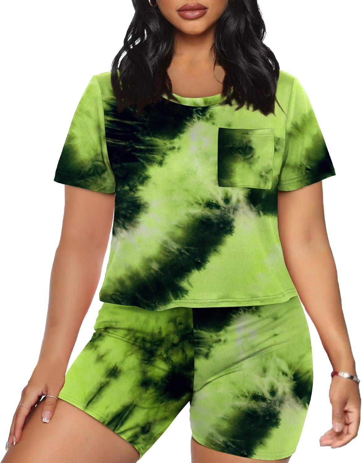 WIHOLL Womens 2 Piece Outfits Sets Loose Crop Tops and Bodycon Shorts