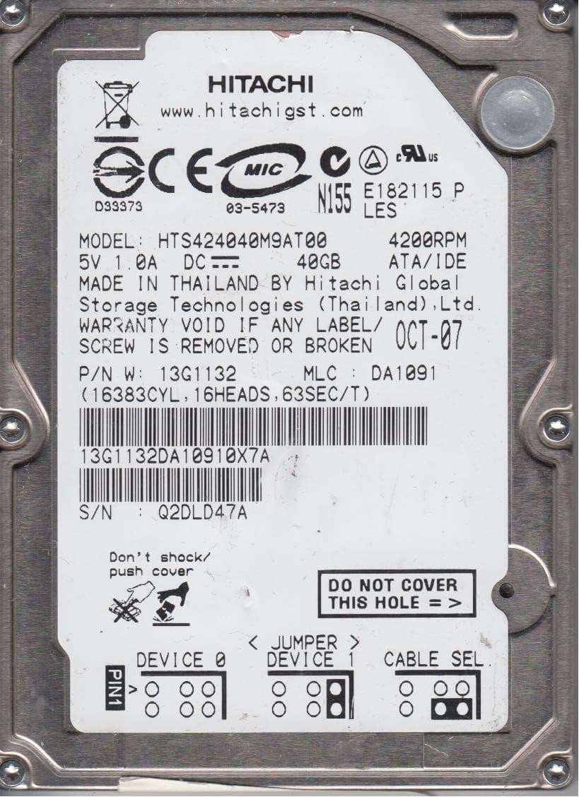 Brand New Sealed Hitachi HTS424040M9AT00 40GB IDE Hard Drive