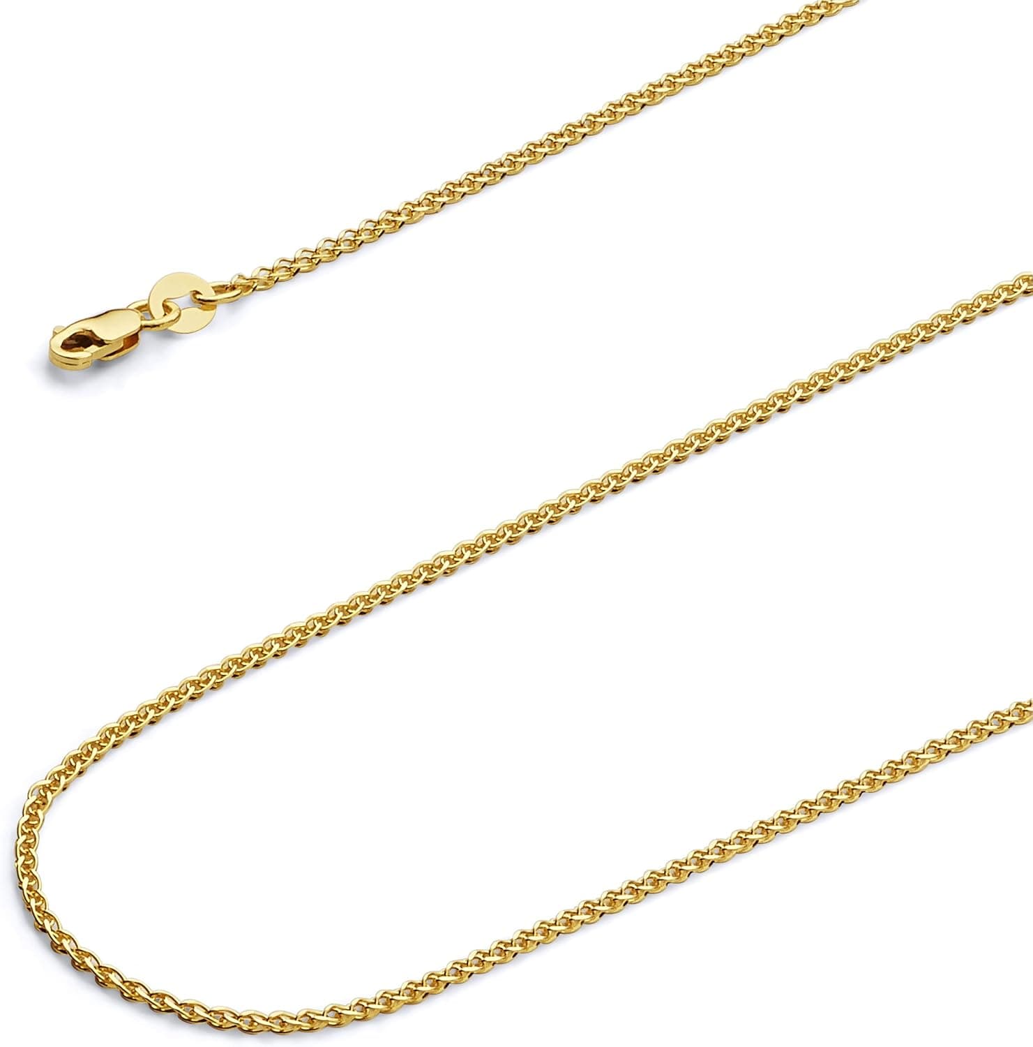 Wellingsale 14k Yellow OR White Gold Solid 1.5mm Flat Open wheat Chain Necklace with Lobster Claw Clasp