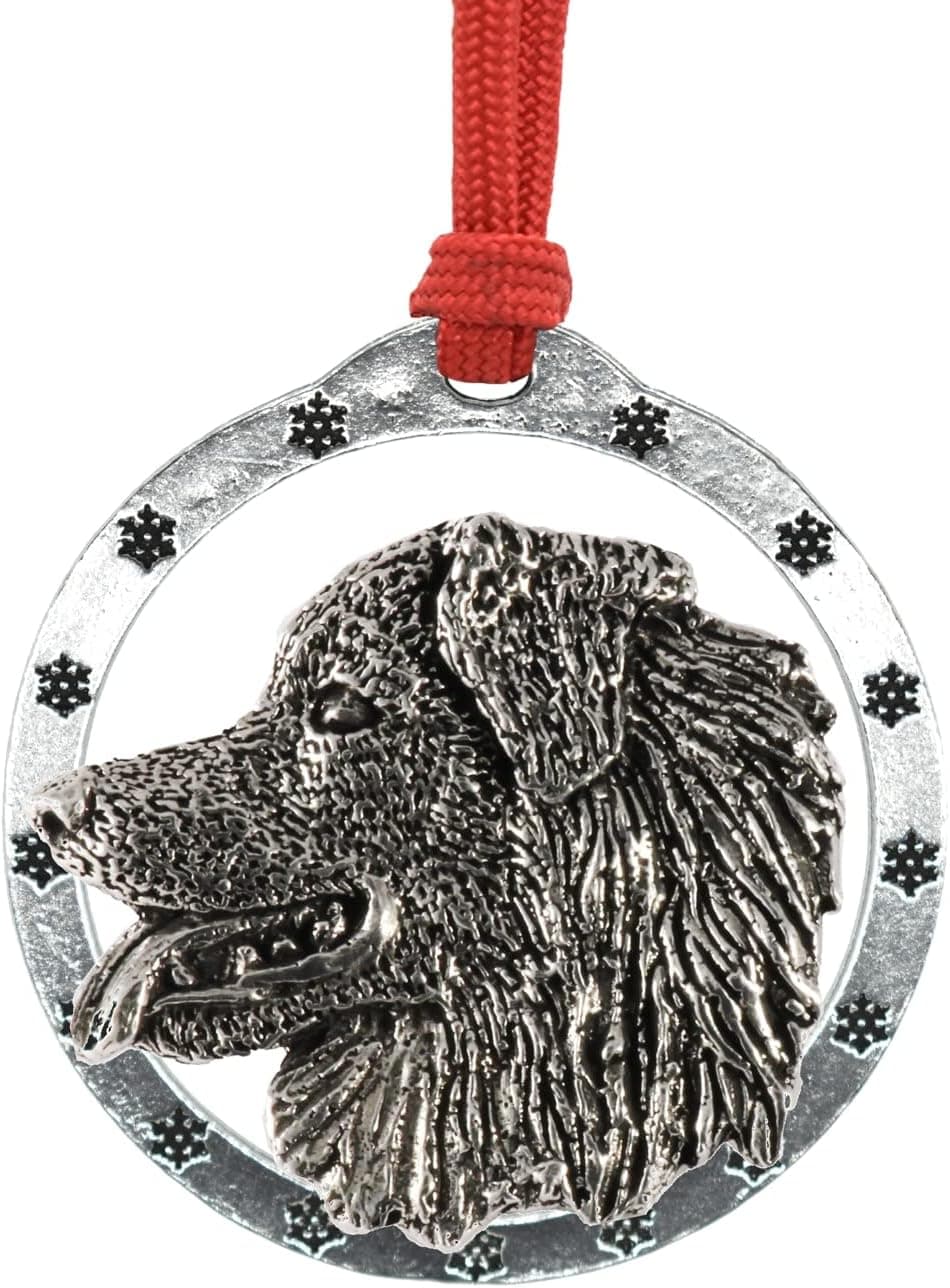 Handcrafted Antique Pewter Australian Shepherd Head Hanging Holiday Ornament for Decorating Home Wreaths and Christmas Trees - Made in United States - SKU D016OR