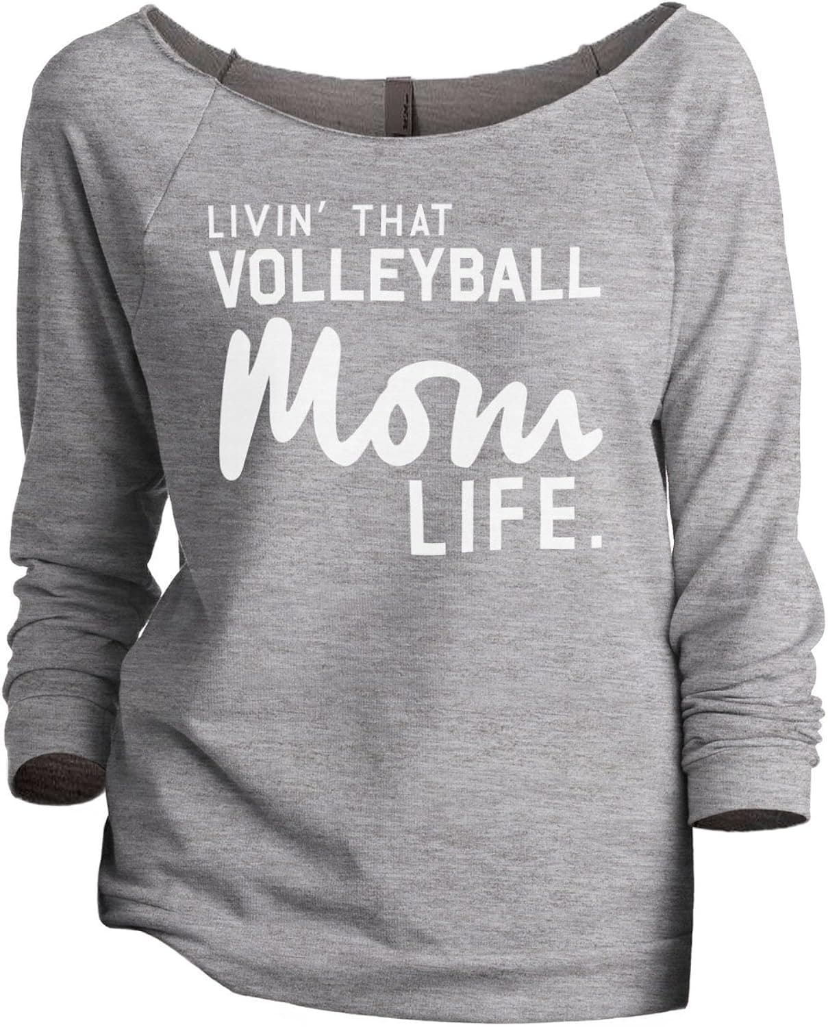 Thread Tank Livin' That Volleyball Mom Life Women's Fashion Slouchy 3/4 Sleeves Raglan Sweatshirt Sport Grey