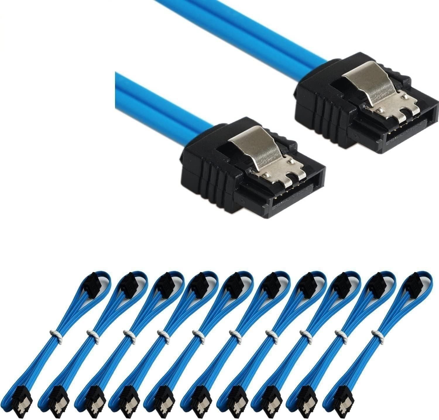 WonderfulDirect Sata Cable SATA III 6.0 Gbps 7pin Female to Female Data Cable with Locking Latch for HDD 18-inch SATA Cables (Blue 12 Pack Sata Cables)