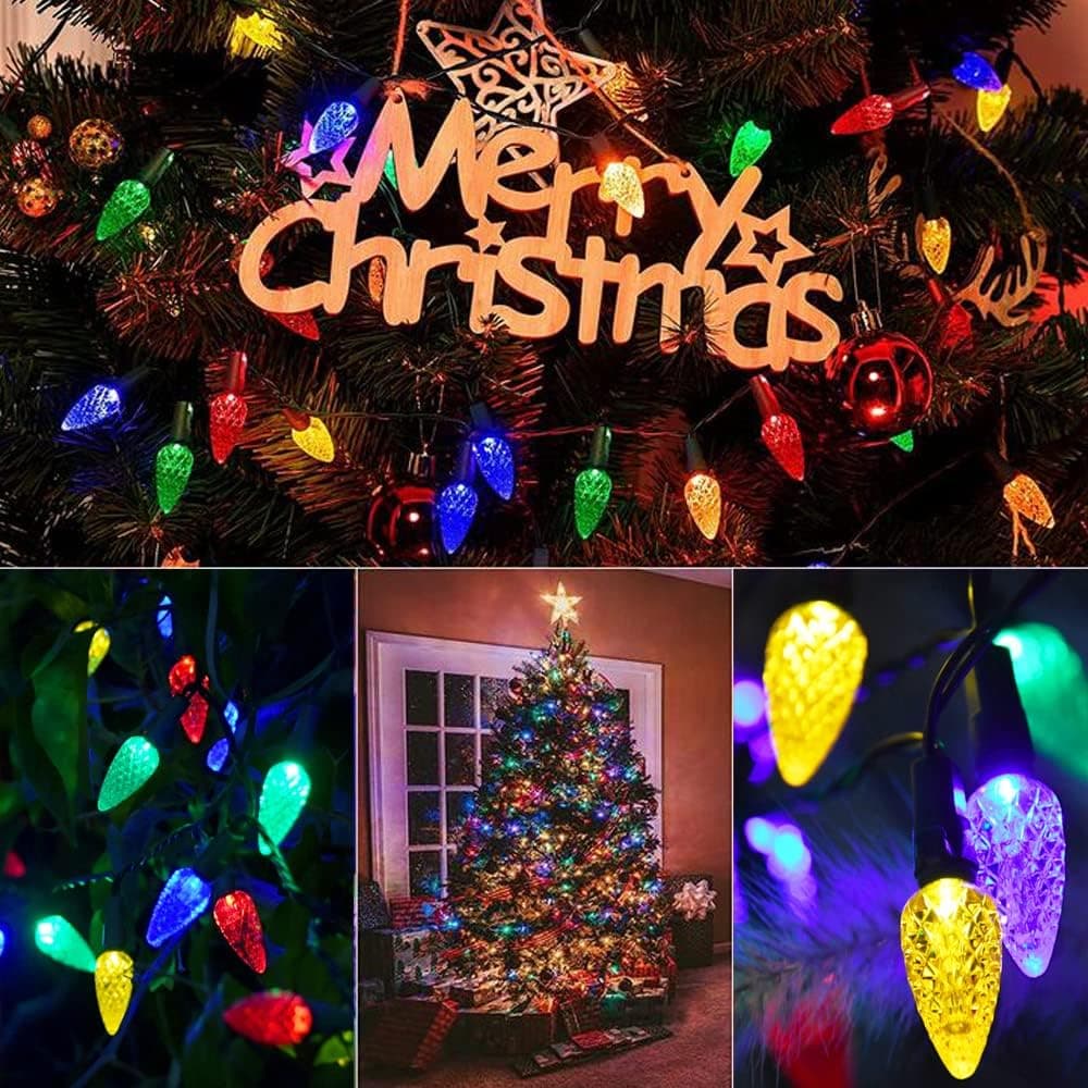 STRAWCOR Strawberry Solar Christmas Lights Outdoor,50LED C6 Strawberry Solar Garden LED Lights Christmas Tree Decorations-Multicolor Solar Christmas Decor Lights for Tree, Home Decor